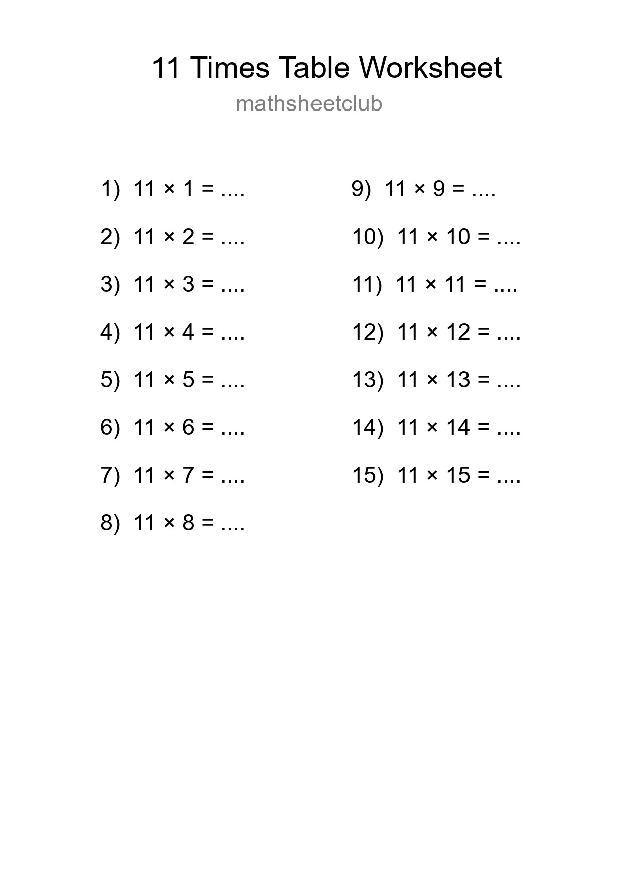 11 Times Table Worksheet For Grade 4 - Part 75