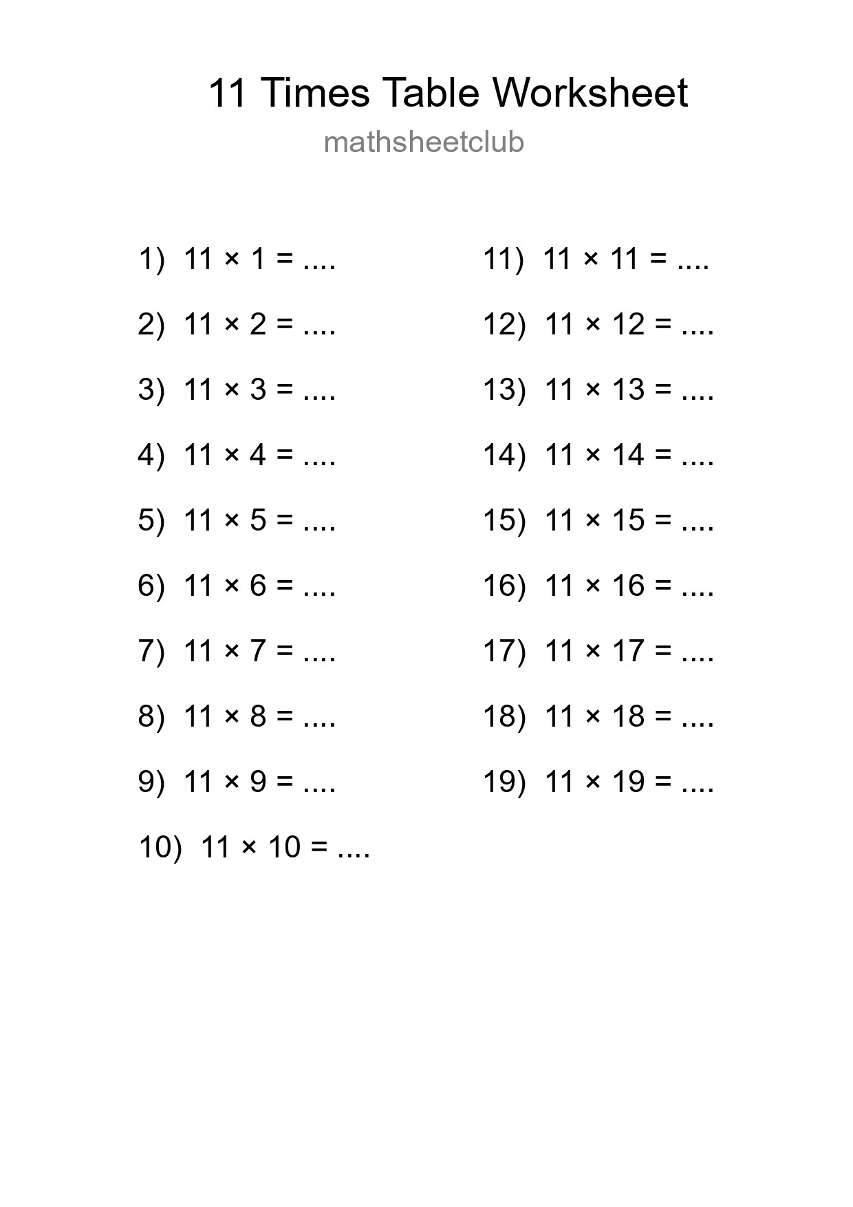 11 Times Table Worksheet For Grade 4 With Answers - Part 64