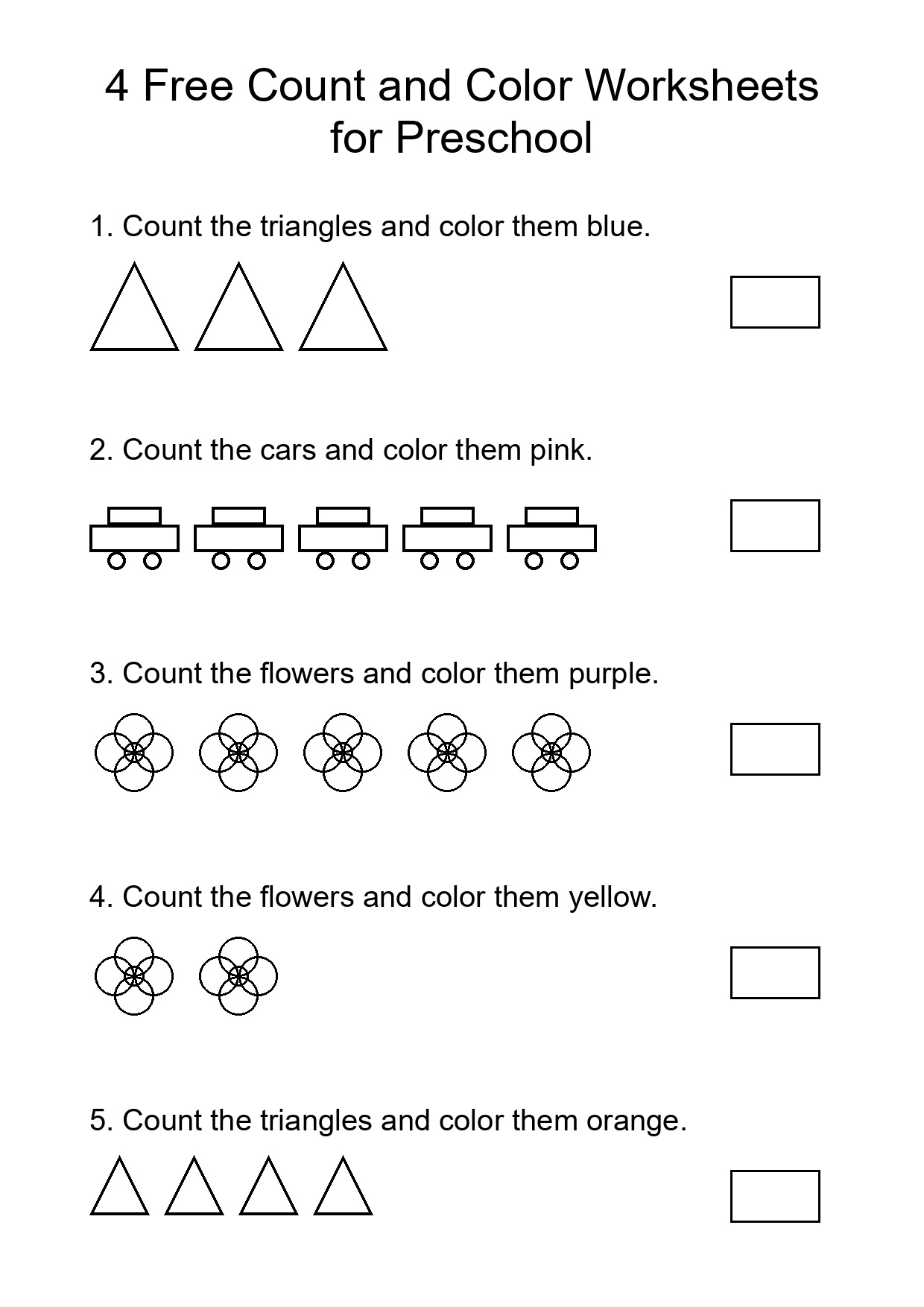 4 Free Count and Color Worksheets for Preschool
