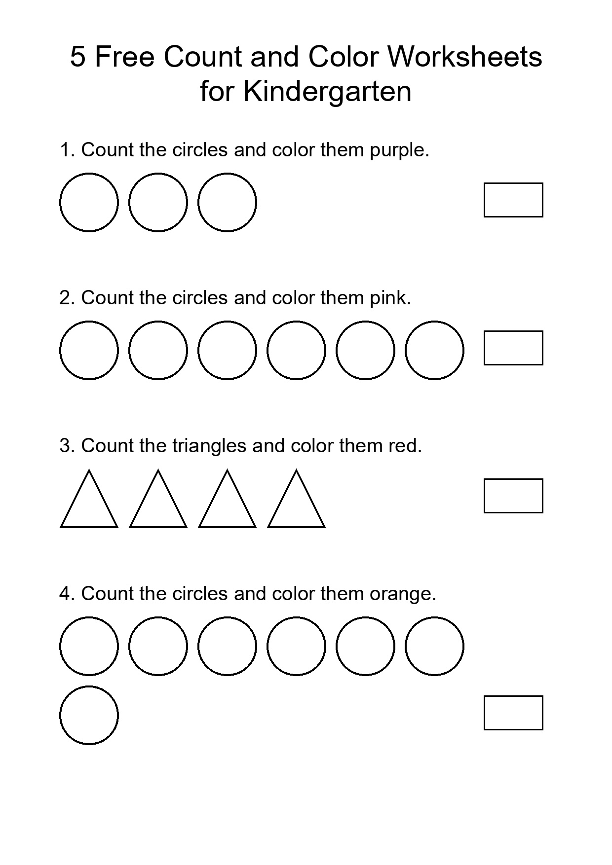 5 Free Count and Color Worksheets for Kindergarten