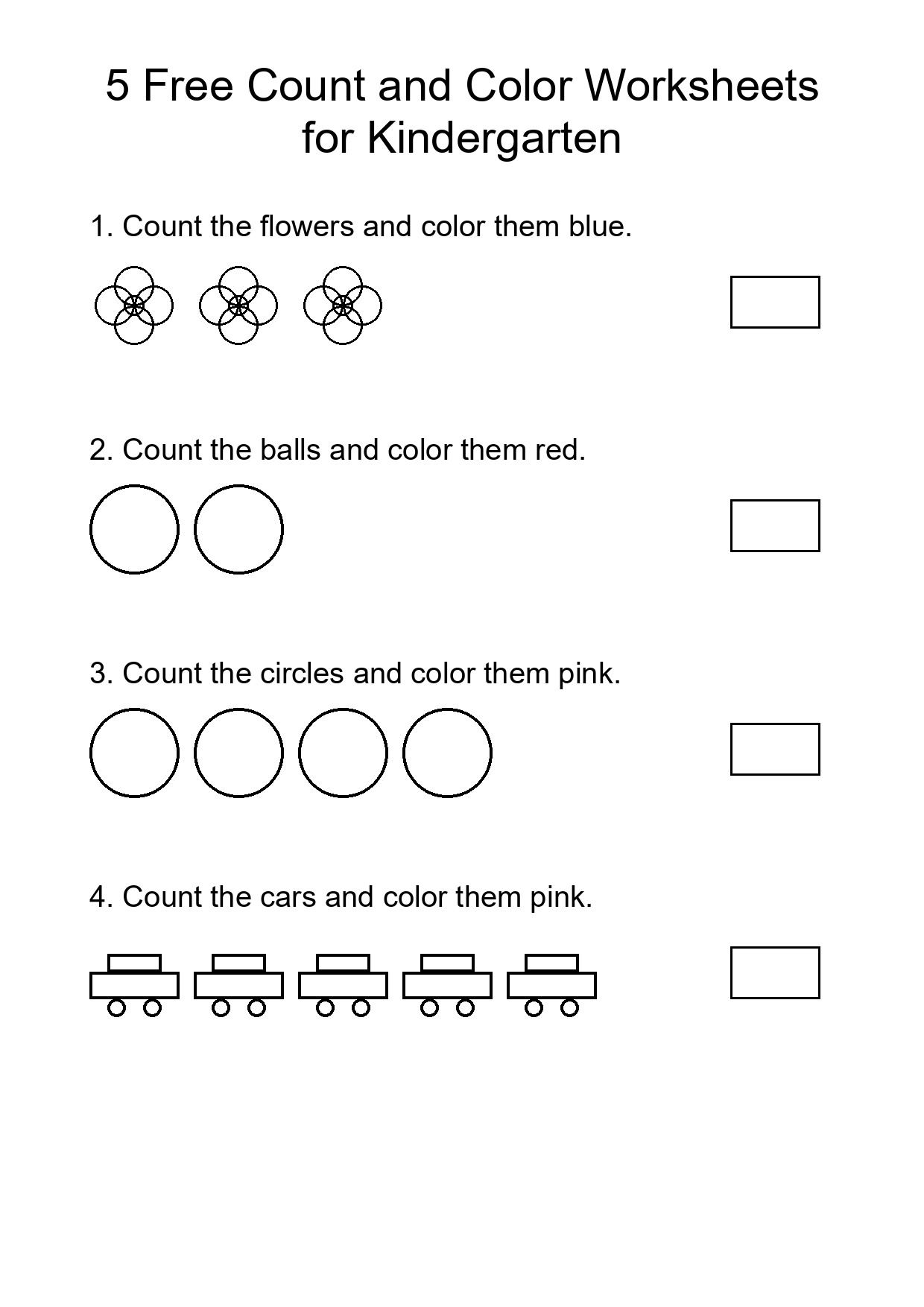 5 Free Count and Color Worksheets for Kindergarten