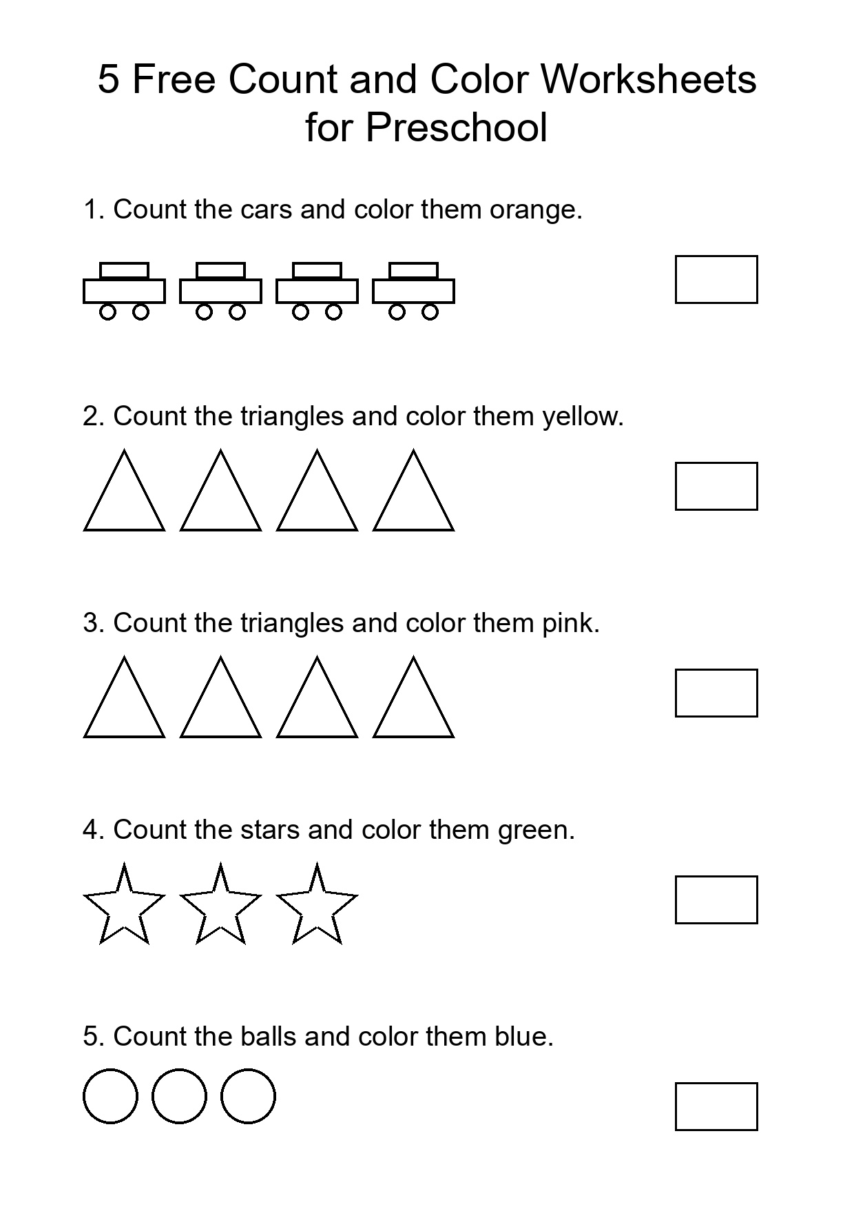 5 Free Count and Color Worksheets for Preschool