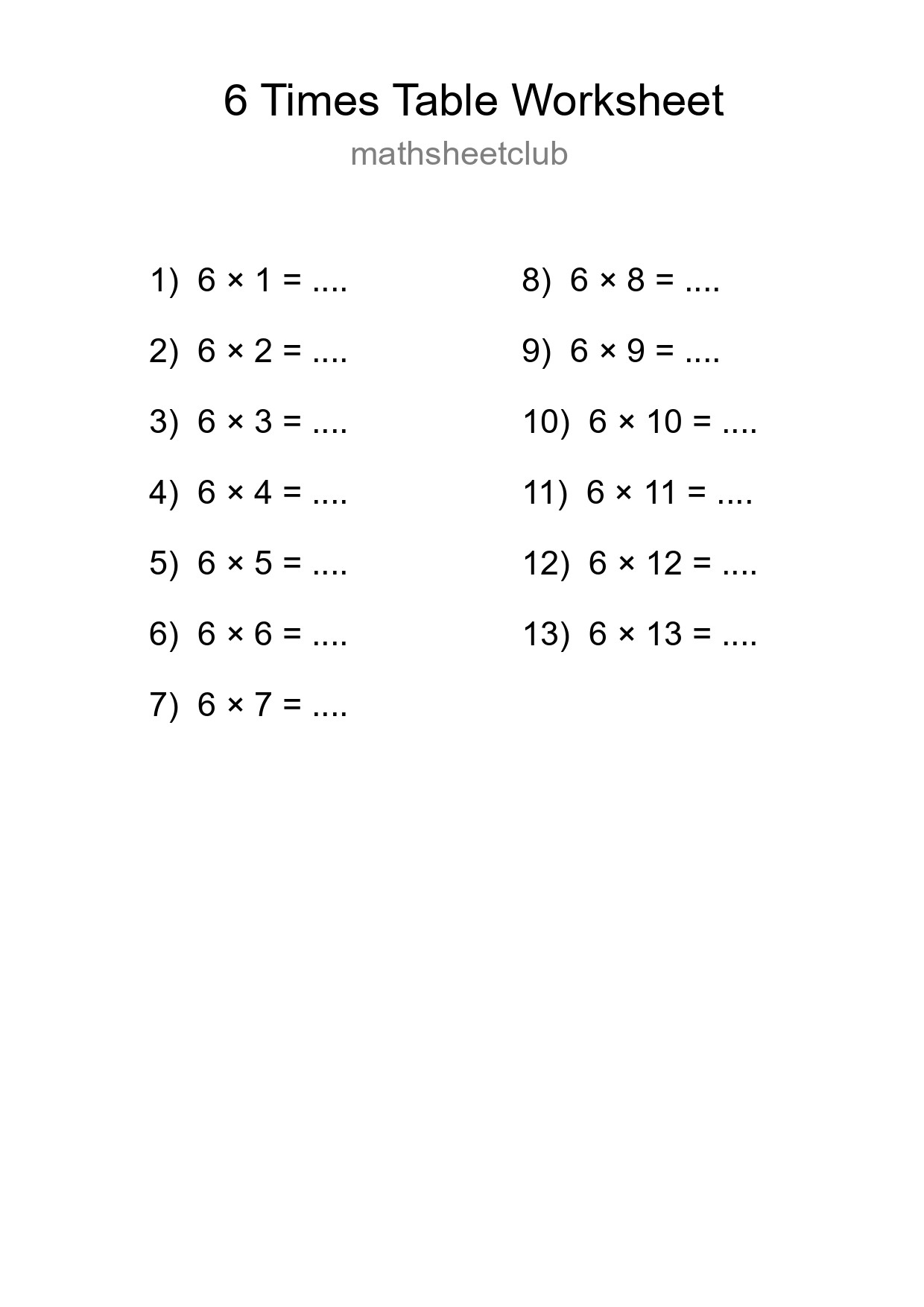 6 Times Table Worksheet For Grade 3 - Part 42