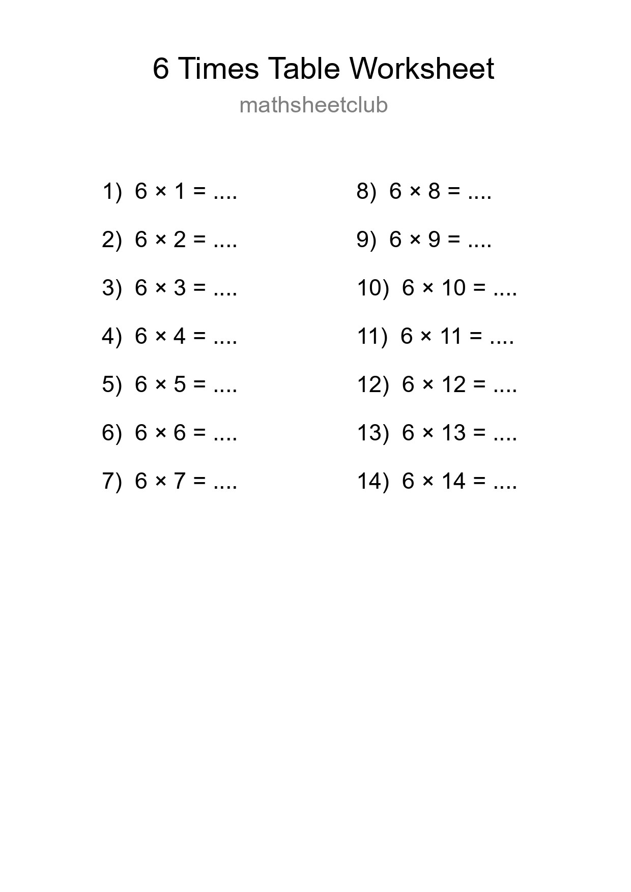 6 Times Table Worksheet For Grade 3 - Part 9