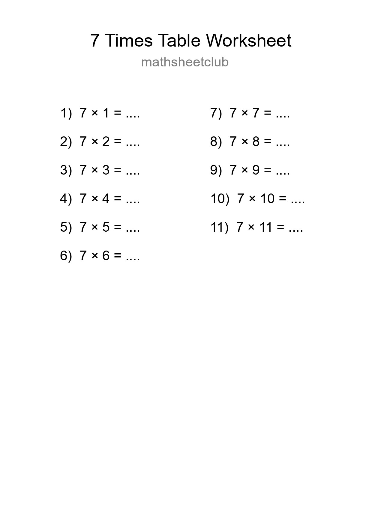 7 Times Table Worksheet For Grade 3 With Answers - Part 163
