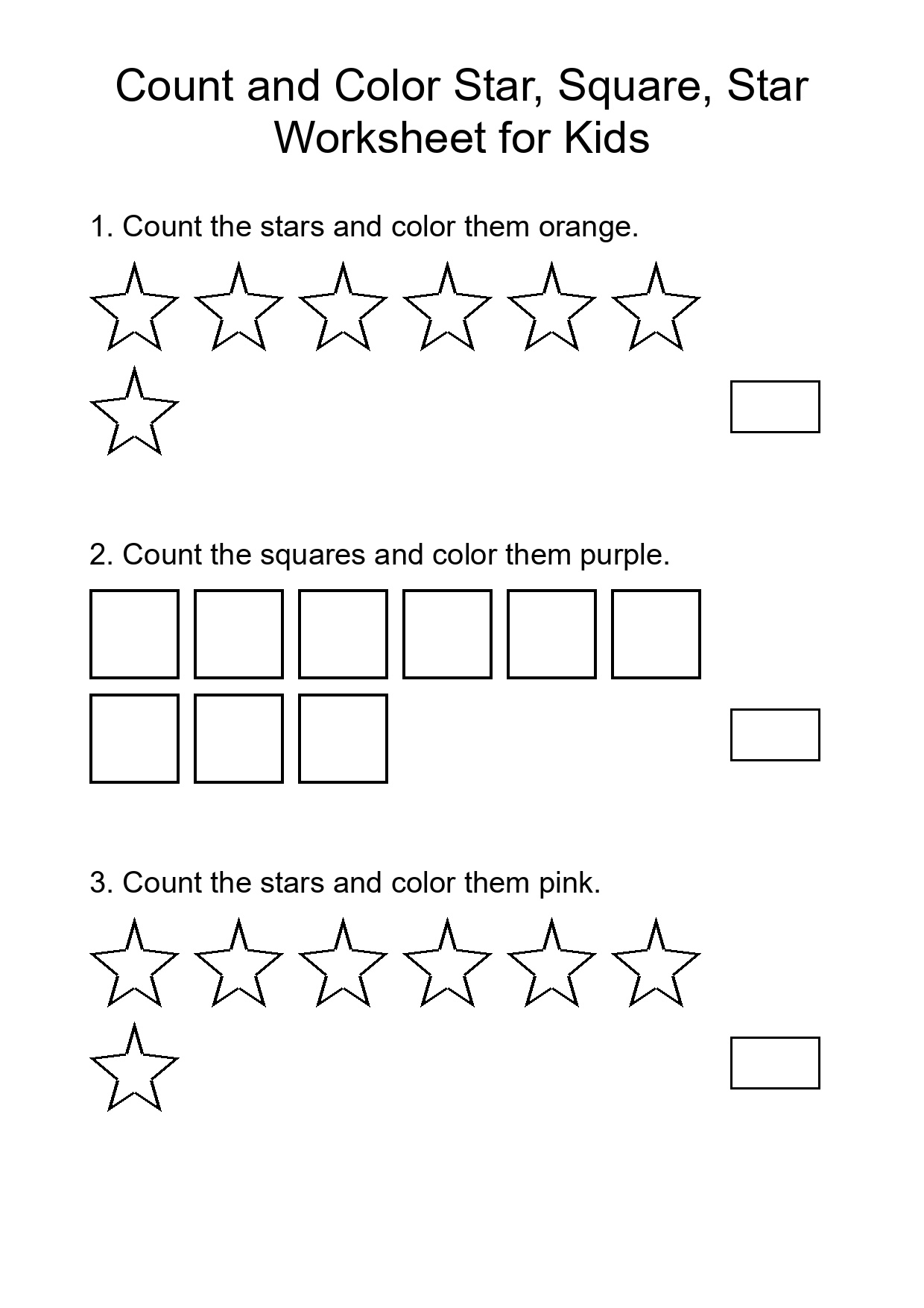 Count and Color Star, Square, Star Worksheet for Kids