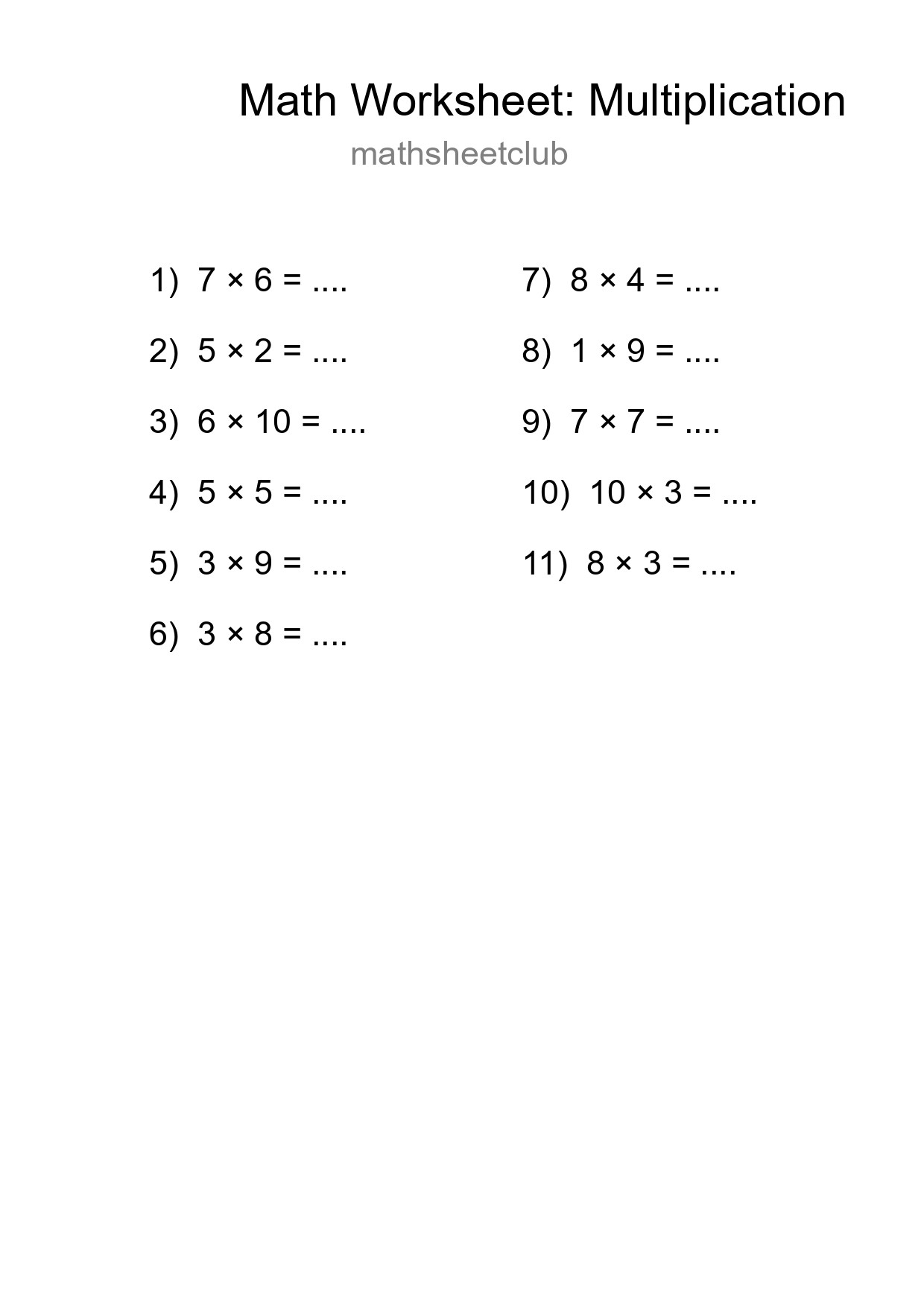 Free 11 Multiplication Math Worksheet For Grade 1 - Part 117