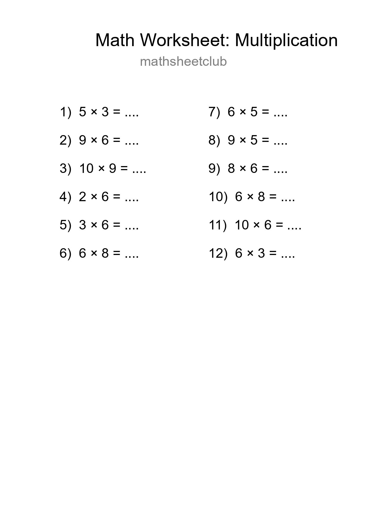 Free 12 Multiplication Math Worksheet For Grade 1 With Answers - Part 238