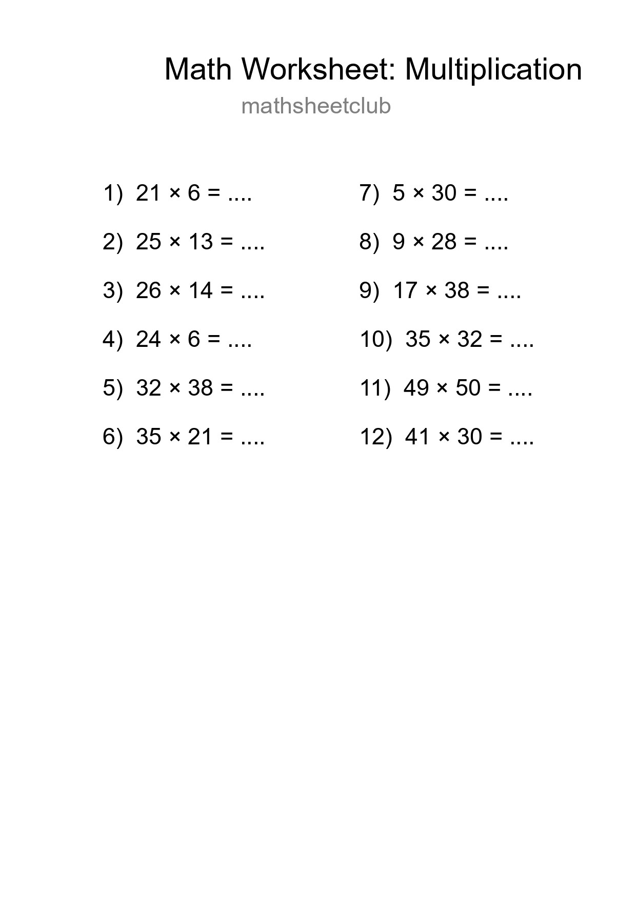 Free 12 Multiplication Math Worksheet For Grade 2 - Part 95