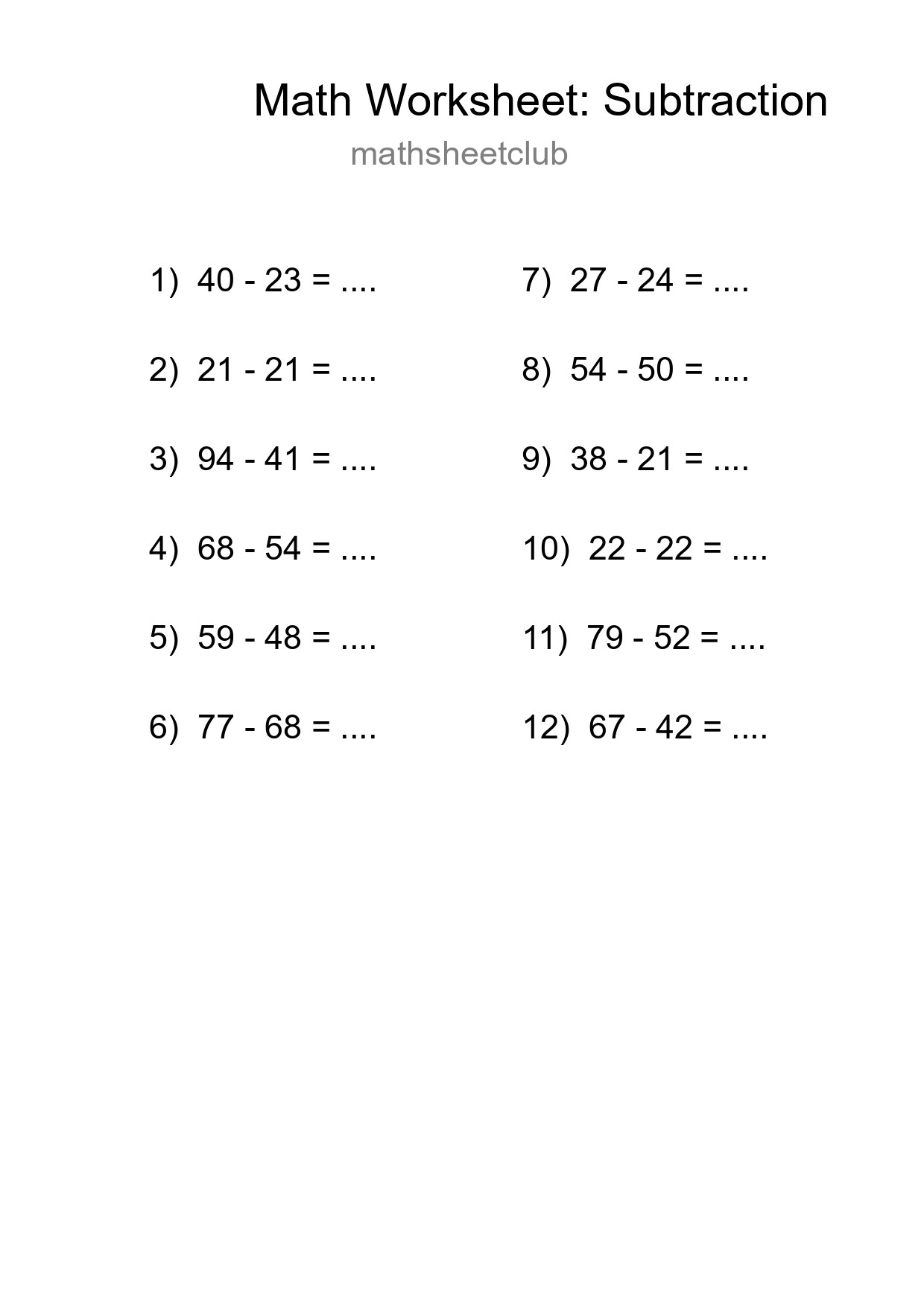 Free 12 Subtraction Math Worksheet For Grade 3 - Part 52