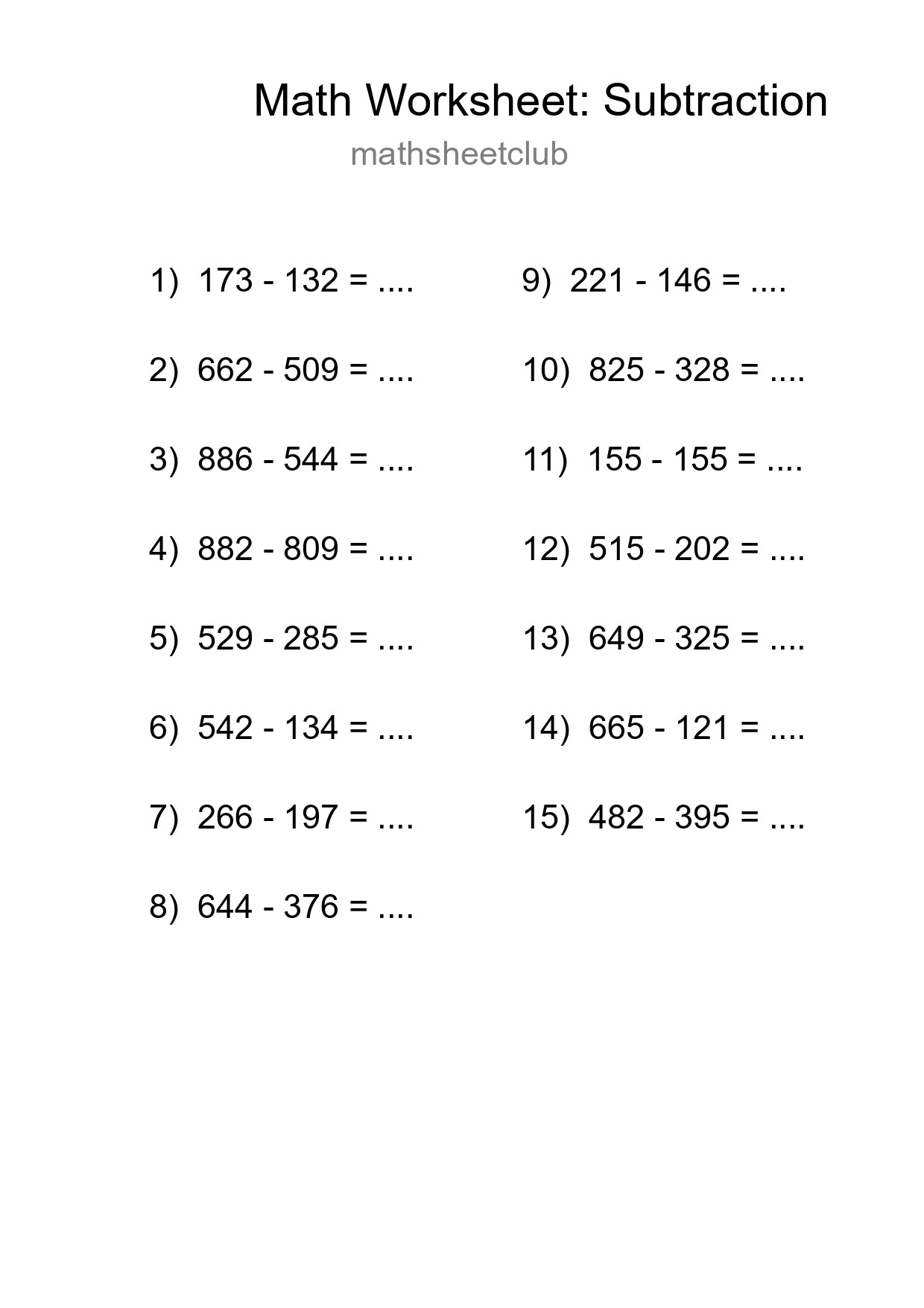 Free 15 Subtraction Math Worksheet For Grade 5 With Answers - Part 63
