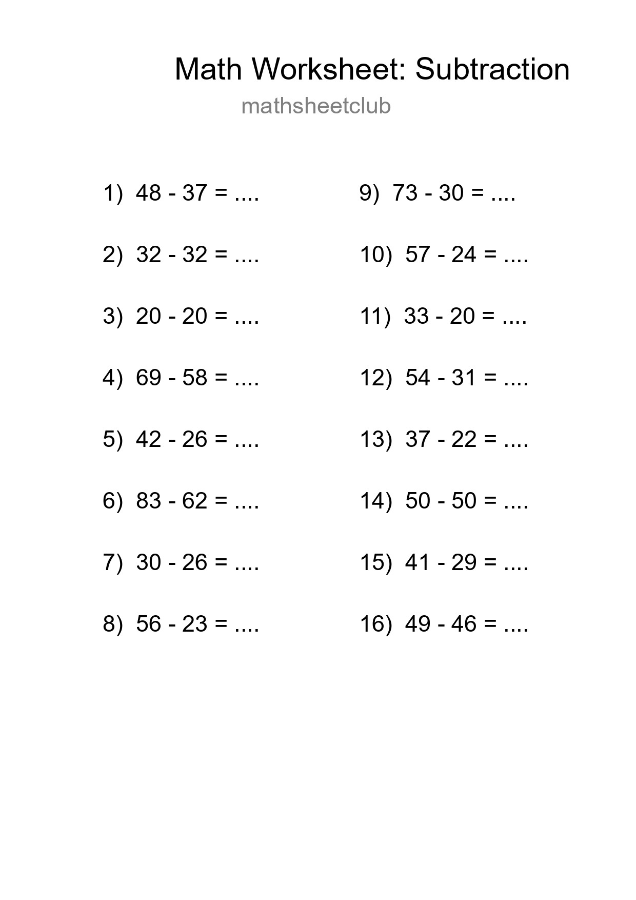 Free 16 Subtraction Math Worksheet For Grade 3 With Answers - Part 173