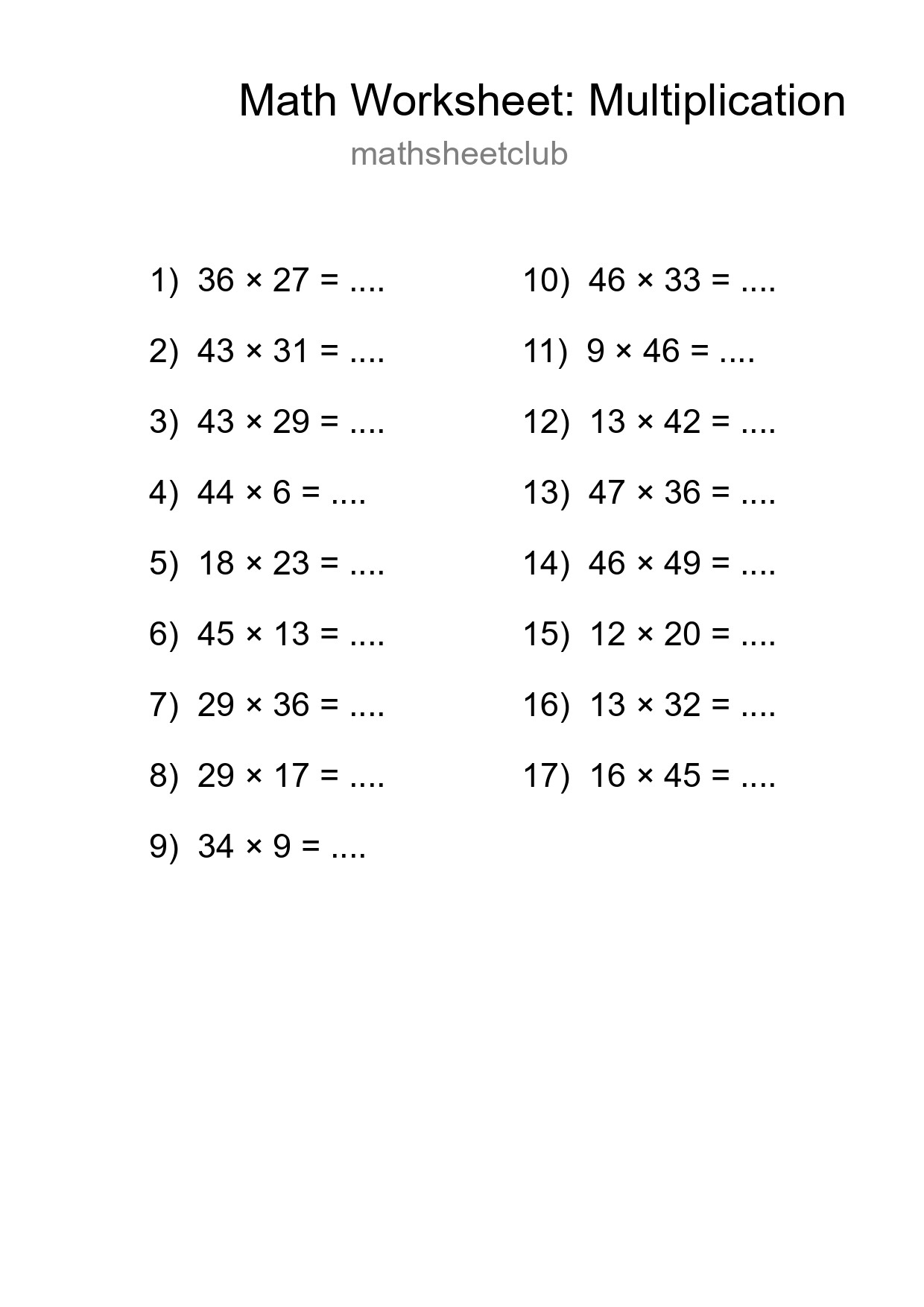 Free 17 Multiplication Math Worksheet For Grade 2 With Answers - Part 139