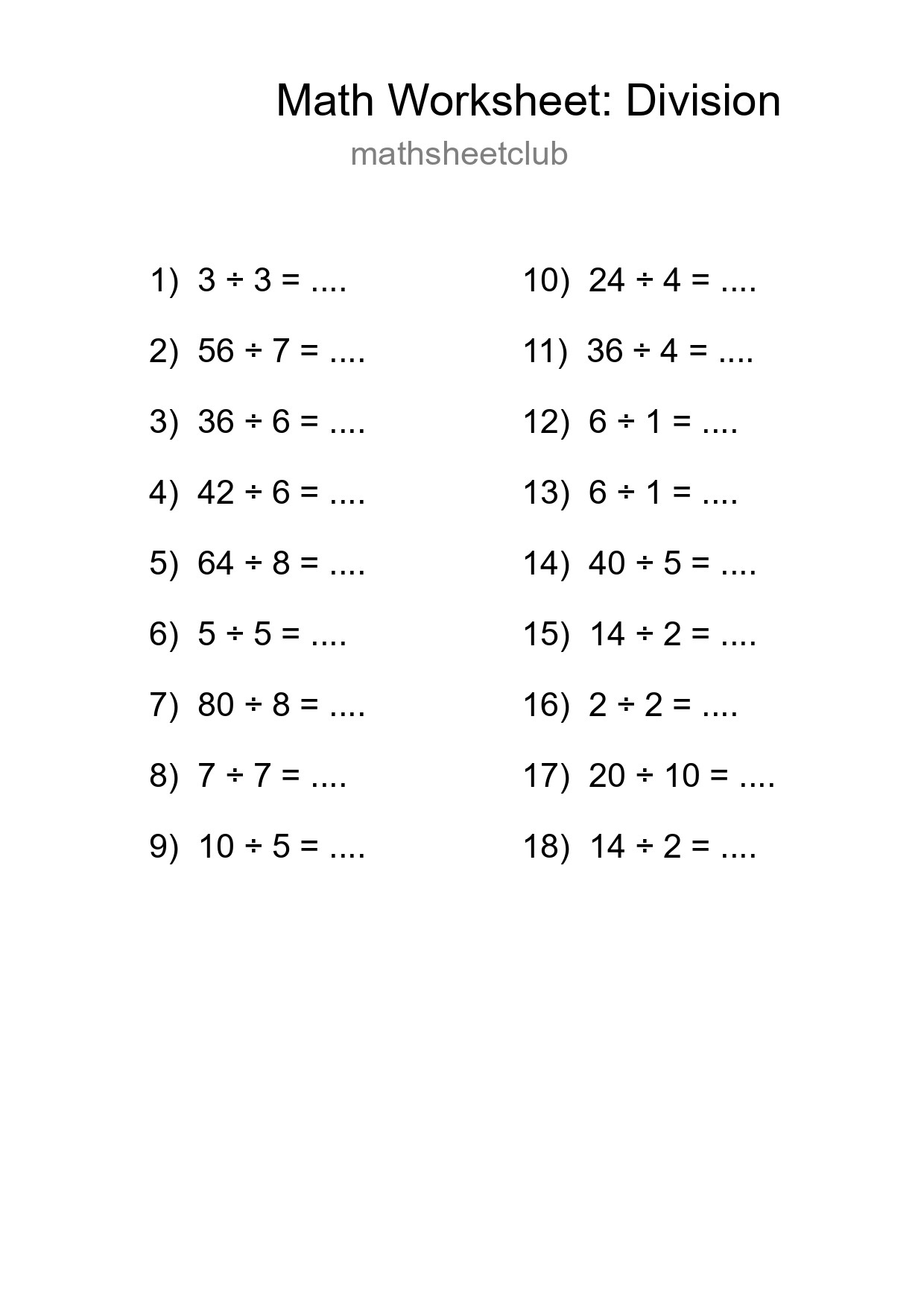 Free 18 Division Math Worksheet For Grade 1 - Part 202