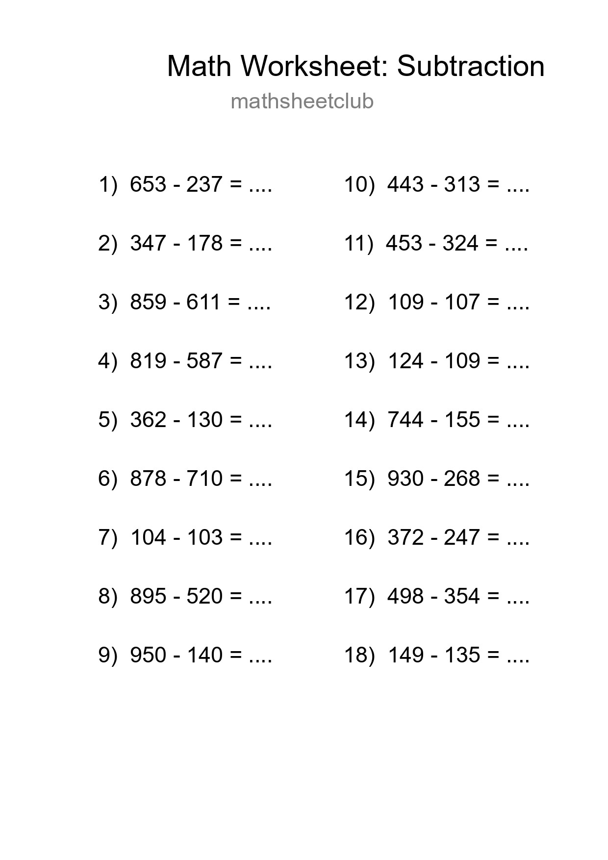 Free 18 Subtraction Math Worksheet For Grade 5 With Answers - Part 96