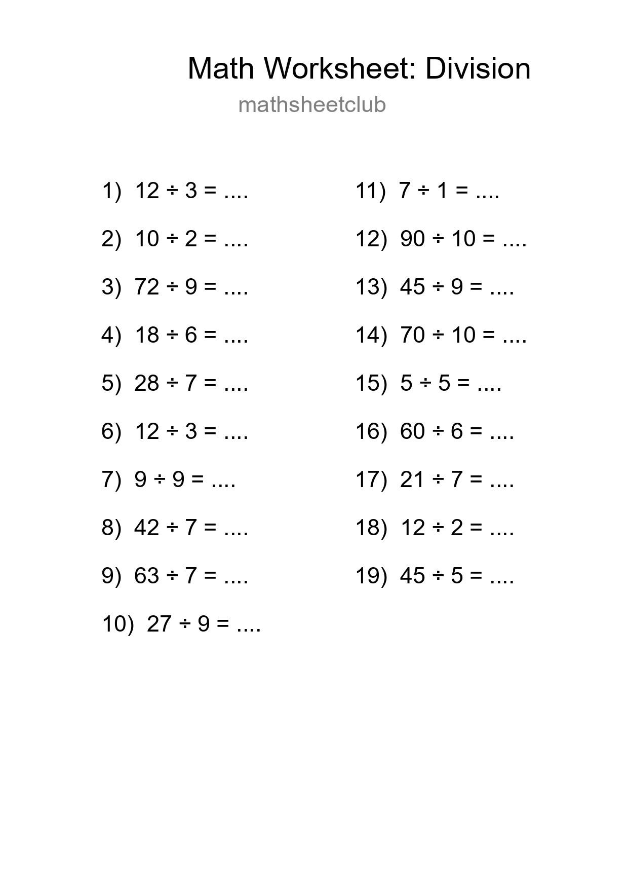 Free 19 Division Math Worksheet For Grade 1 - Part 235