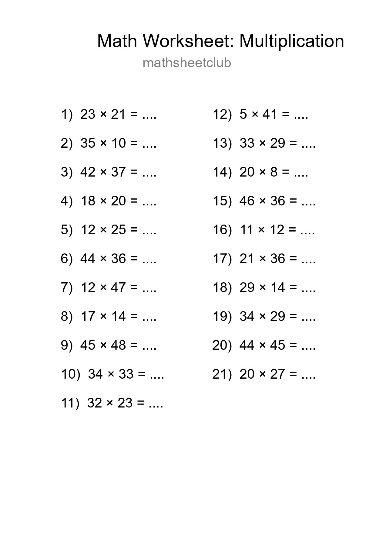 Free 21 Multiplication Math Worksheet For Grade 2 - Part 227