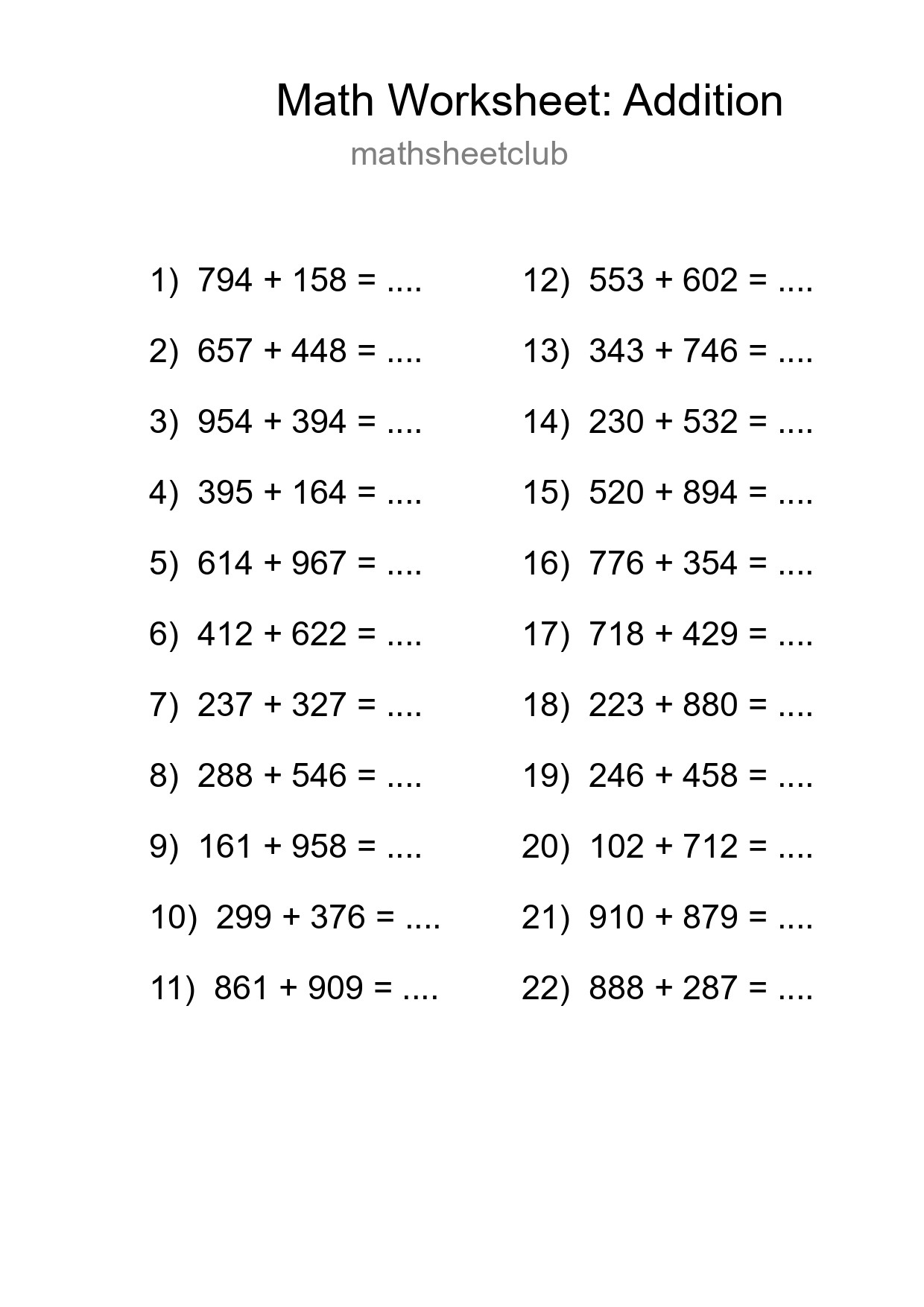 Free 22 Addition Math Worksheet For Grade 5 - Part 166