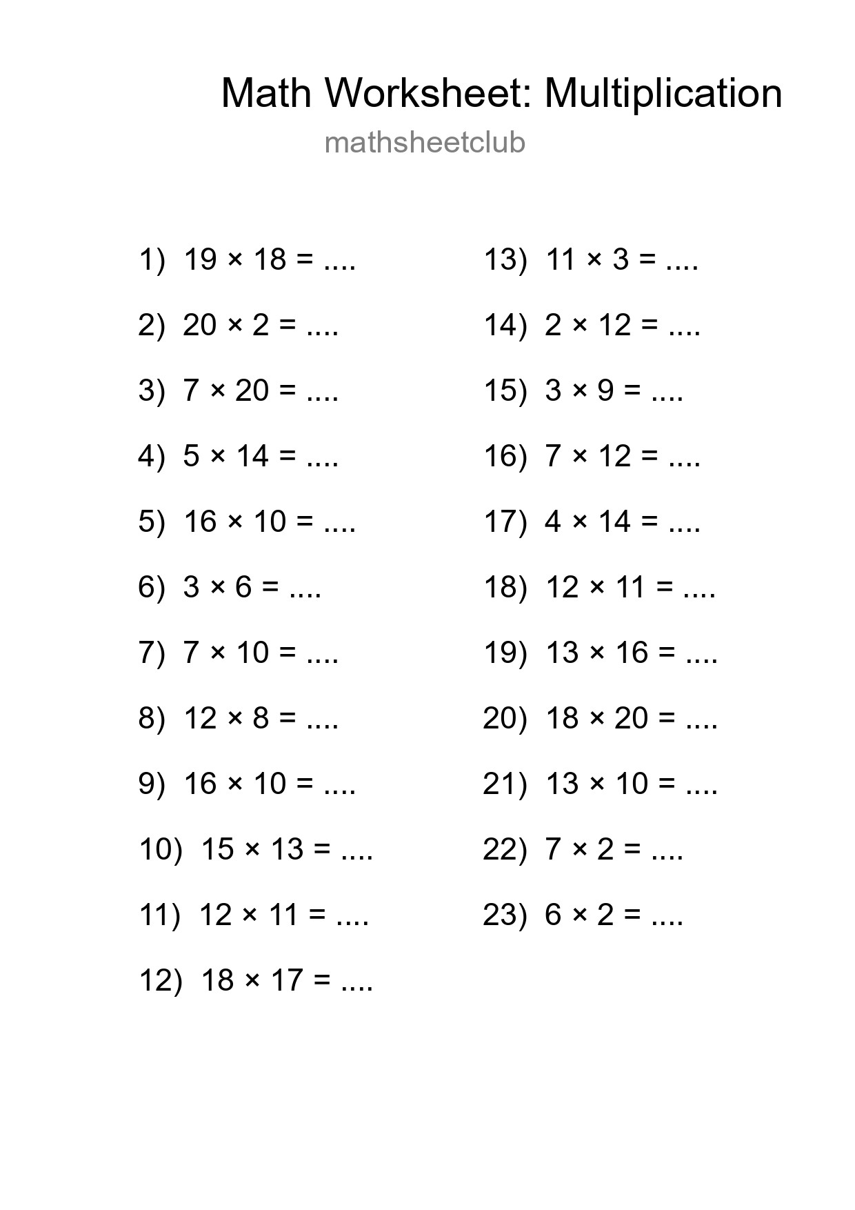 Free 23 Multiplication Math Worksheet For Grade 2 With Answers - Part 150