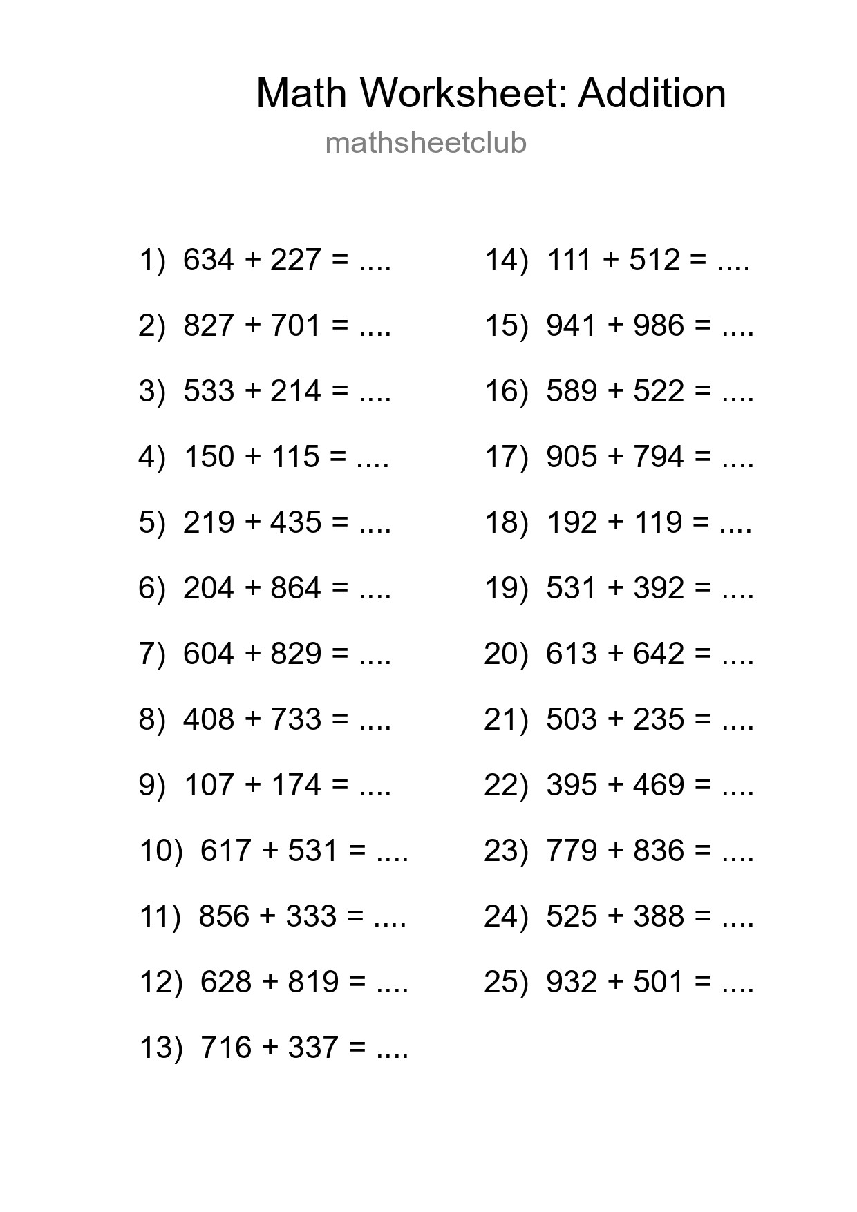 Free 25 Addition Math Worksheet For Grade 5 - Part 56