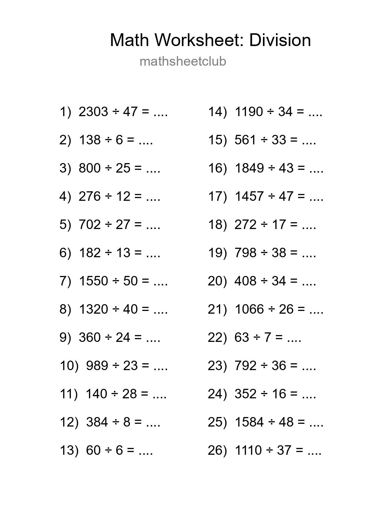Free 26 Division Math Worksheet For Grade 2 With Answers - Part 81
