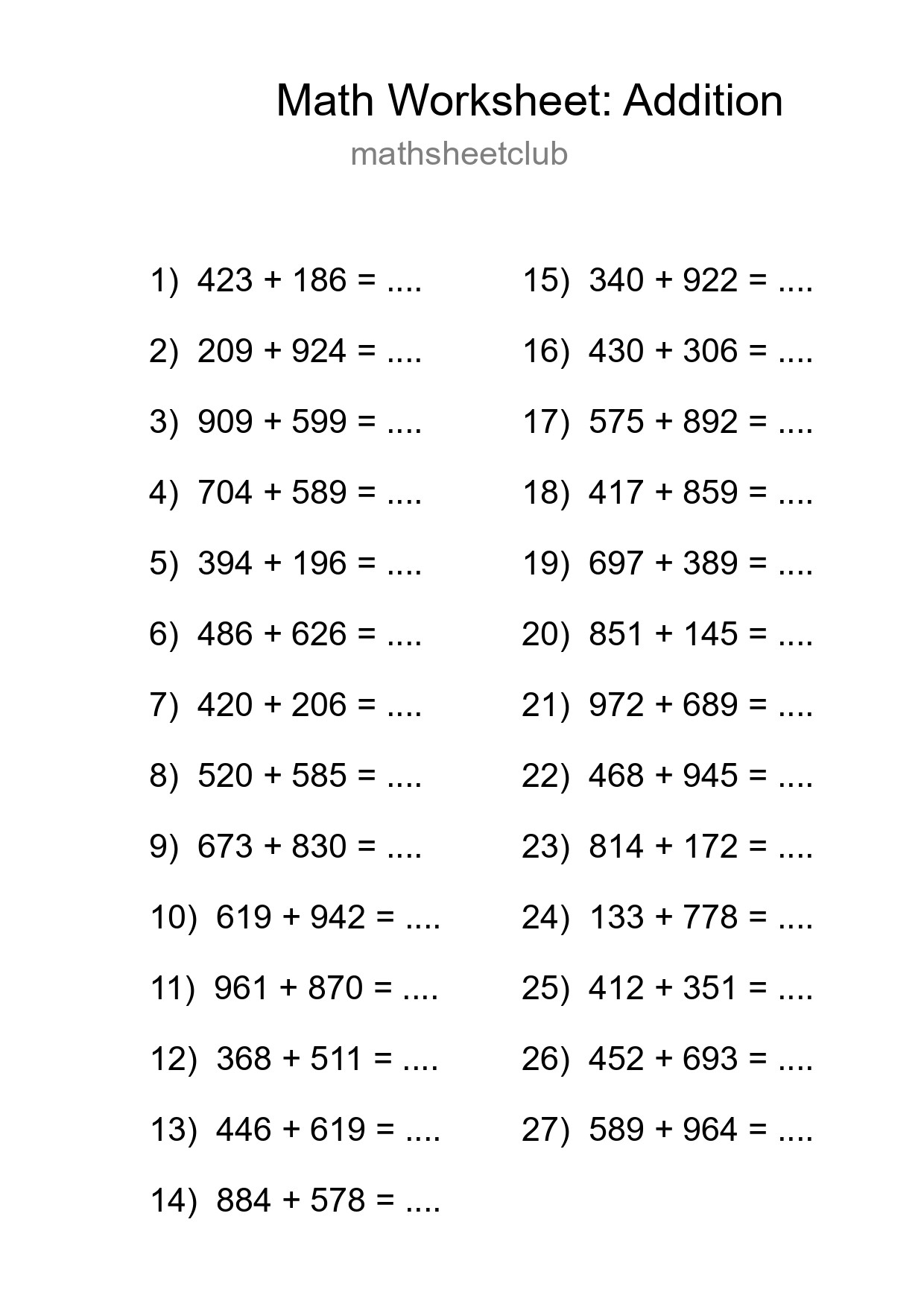 Free 27 Addition Math Worksheet For Grade 5 With Answers - Part 100