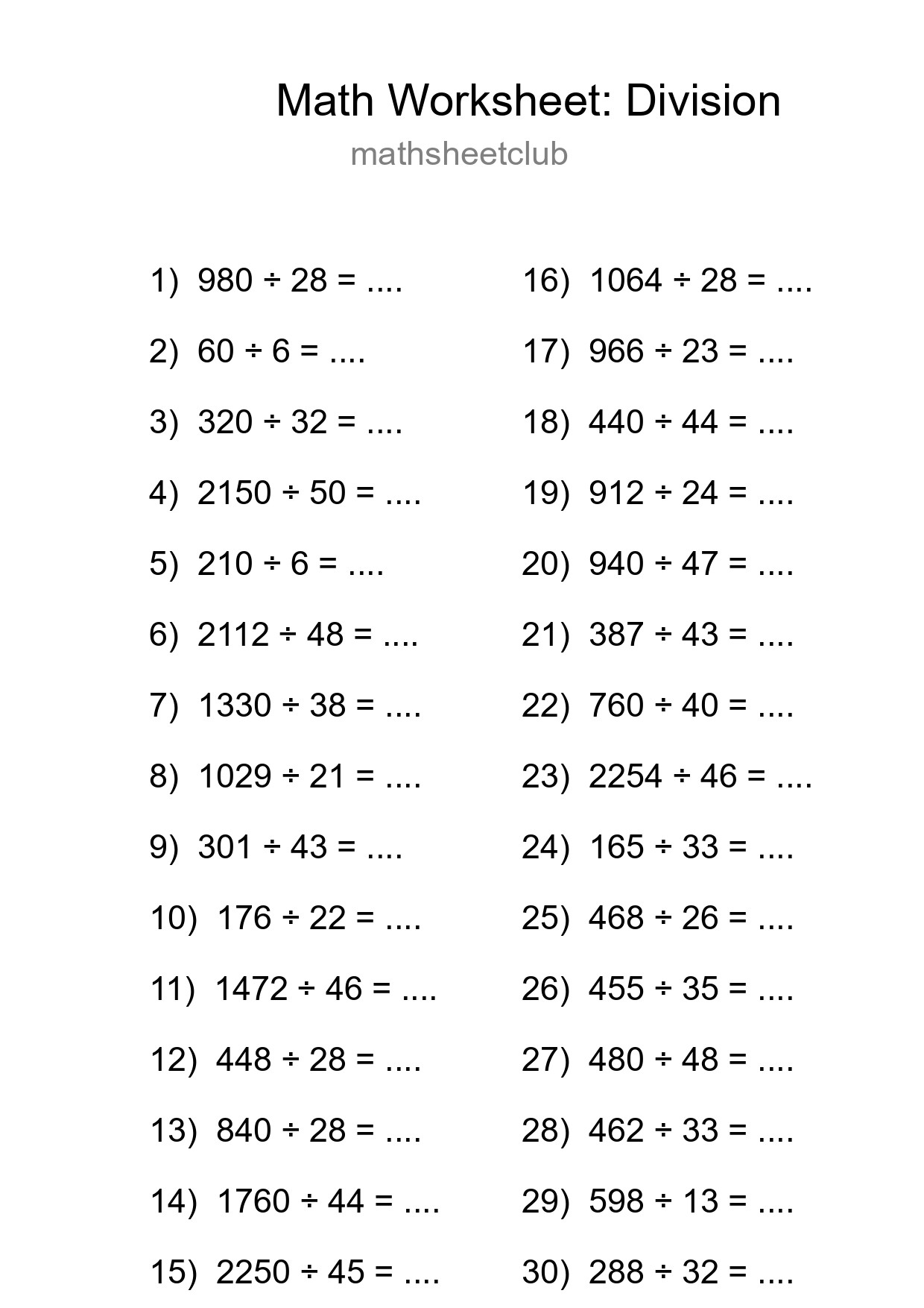 Free 30 Division Math Worksheet For Grade 2 - Part 4