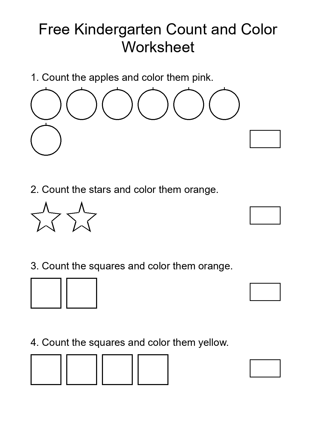 Free Kindergarten Count and Color Worksheet