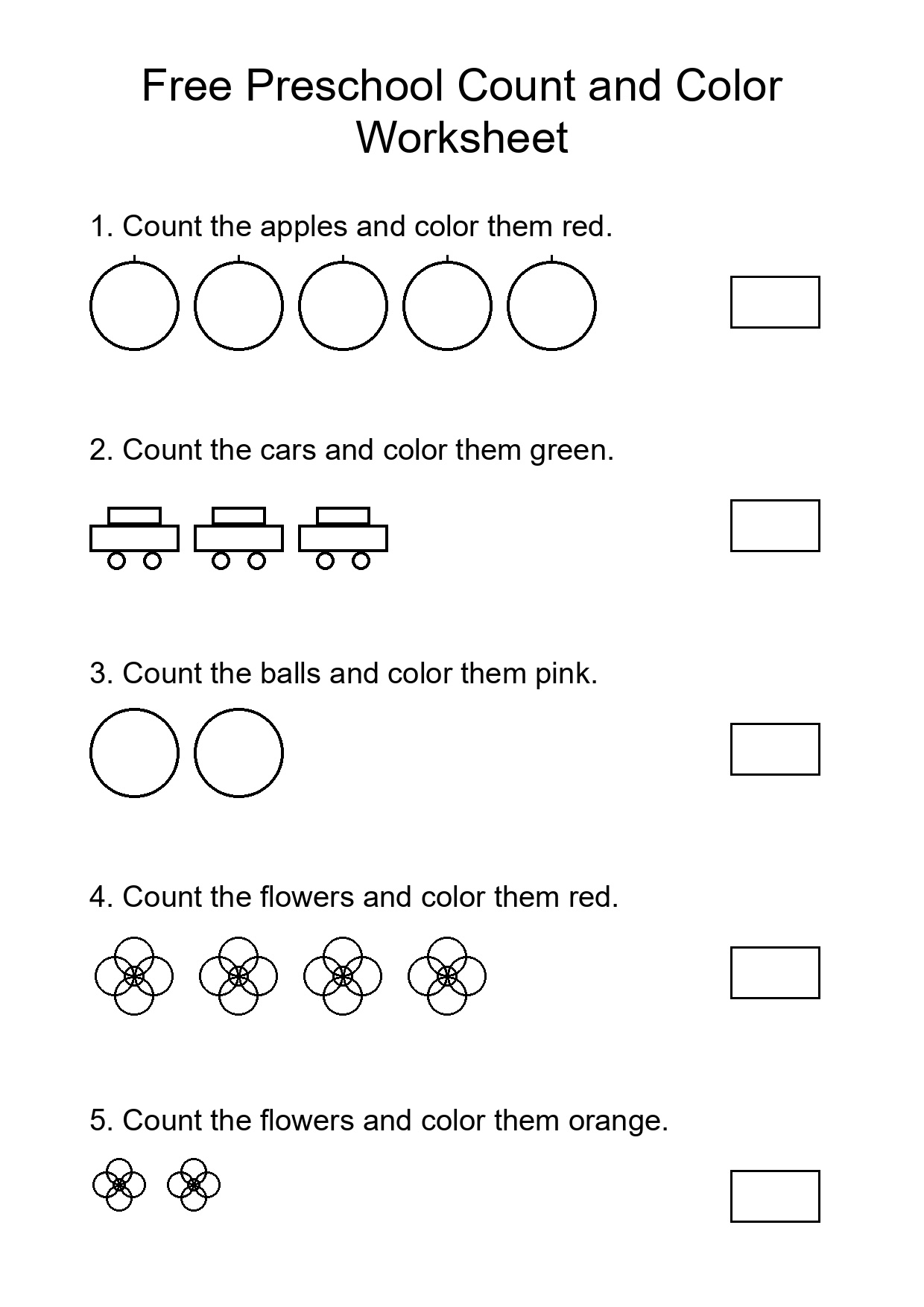 Free Preschool Count and Color Worksheet