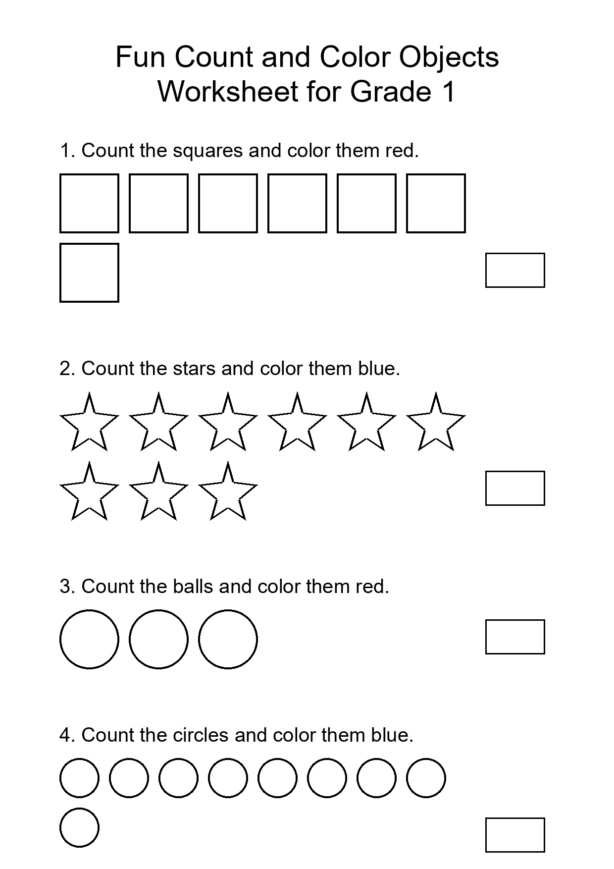 Fun Count and Color Objects Worksheet for Grade 1