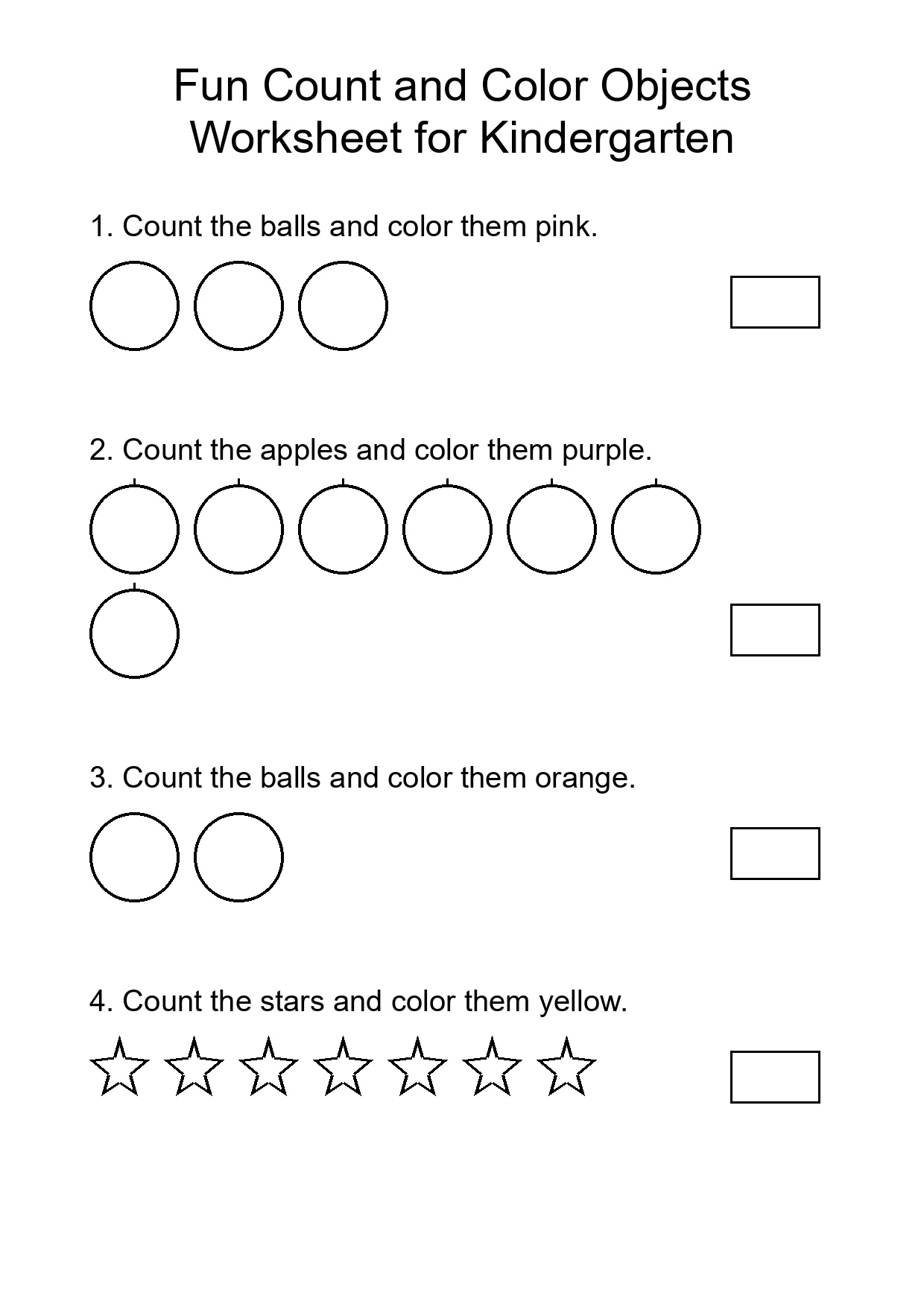 Fun Count and Color Objects Worksheet for Kindergarten