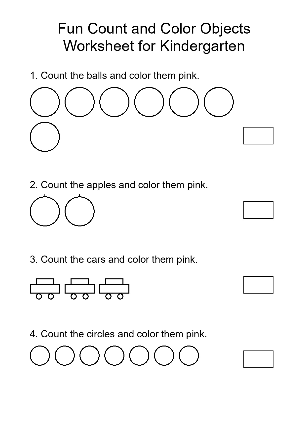 Fun Count and Color Objects Worksheet for Kindergarten
