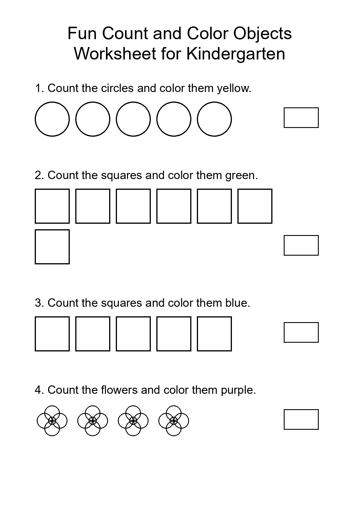 Fun Count and Color Objects Worksheet for Kindergarten