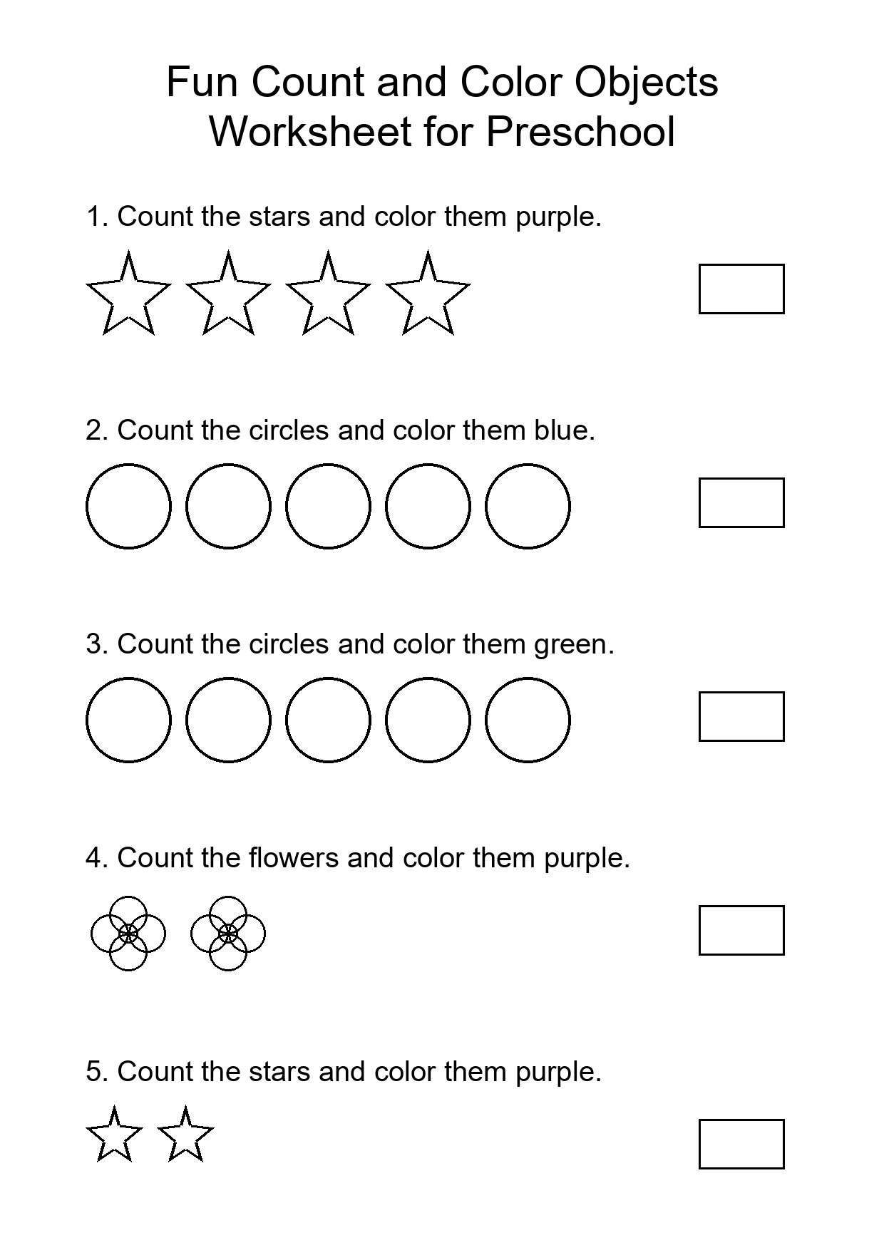 Fun Count and Color Objects Worksheet for Preschool