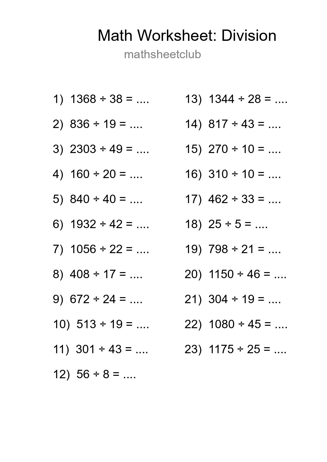 Grade 2 Division Practice Worksheet (23 Problems) - Part 114