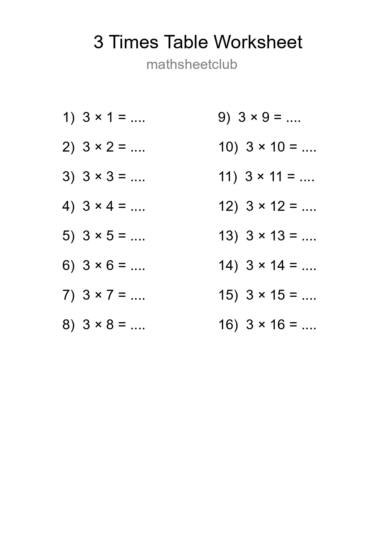 Grade 2 Multiplication Table 3 Practice - Part 240