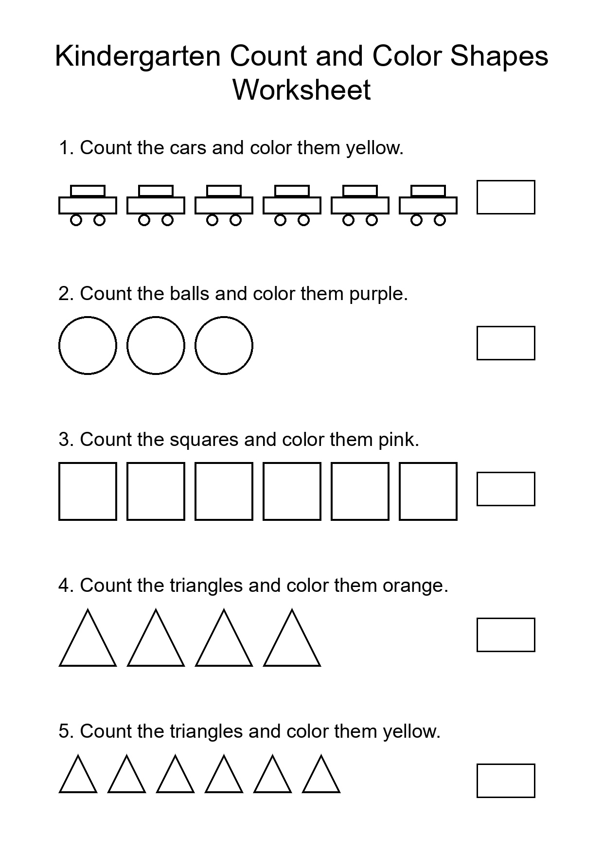 Kindergarten Count and Color Shapes Worksheet