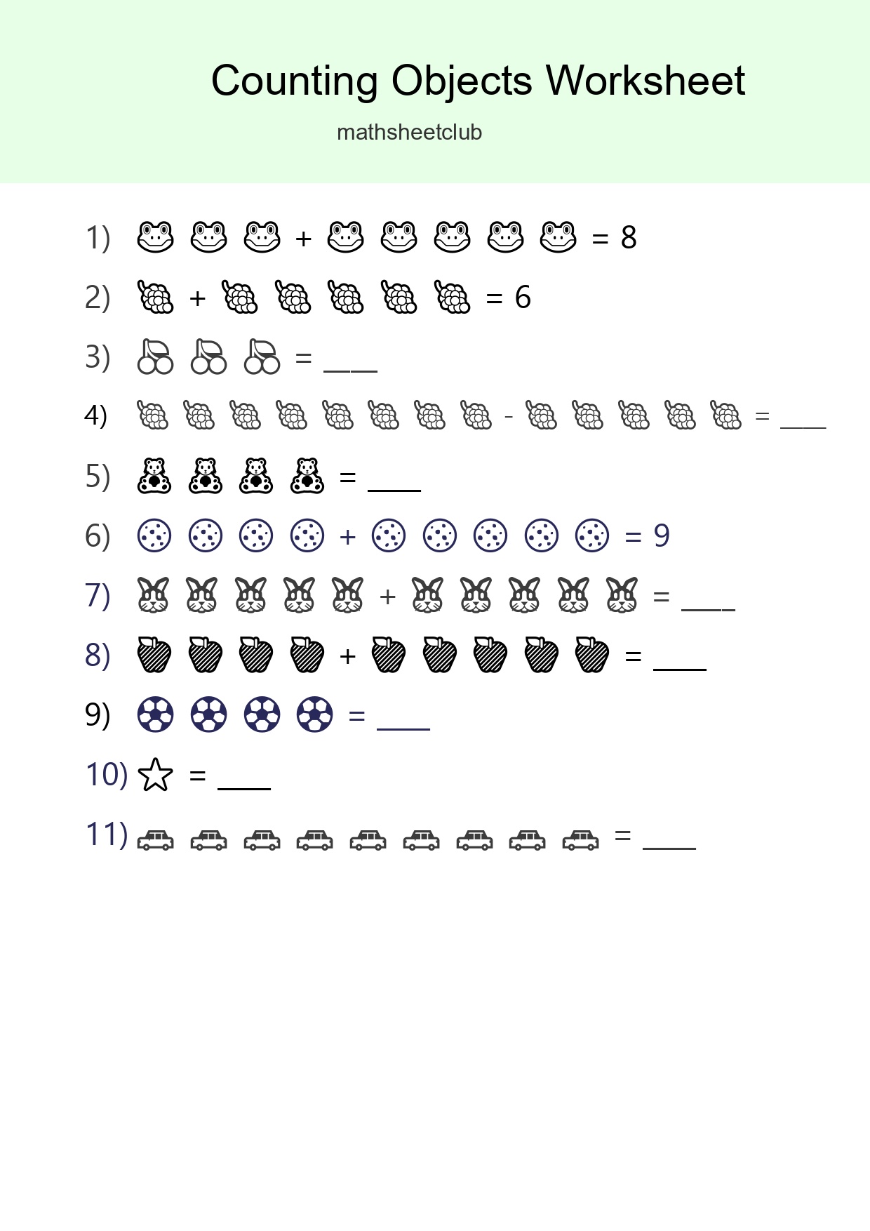 Kindergarten Count The Objects Worksheet - Part 234
