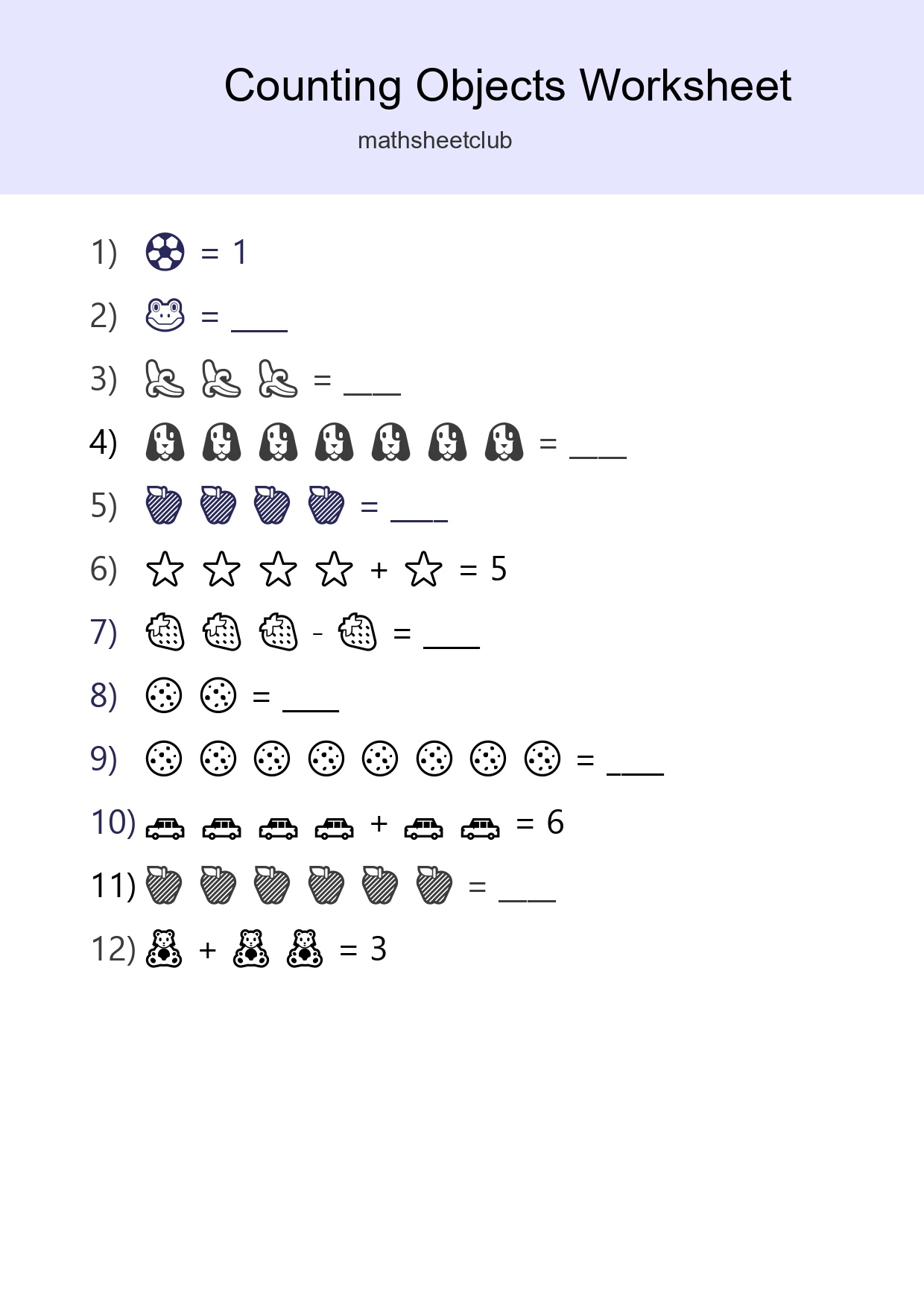 Kindergarten Count The Objects Worksheet - Part 3