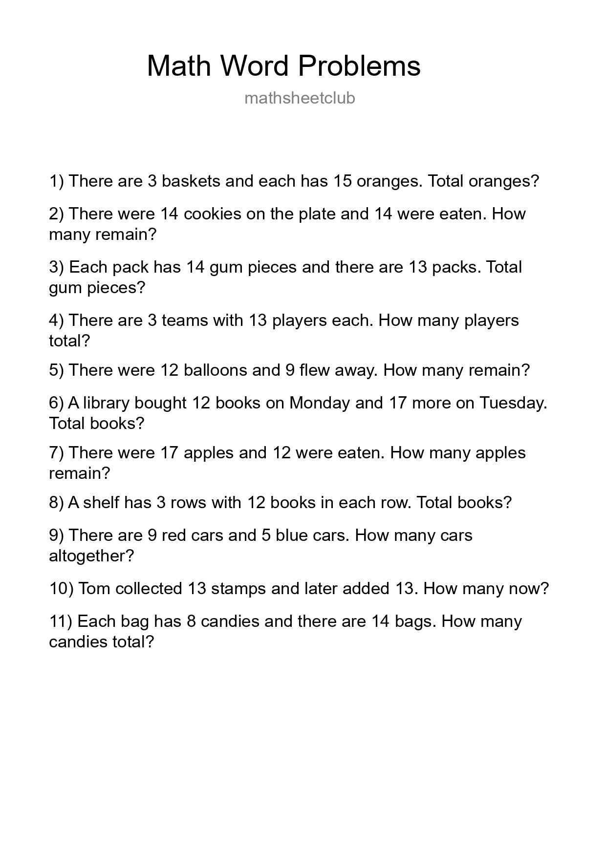 Math Word Problem Worksheet