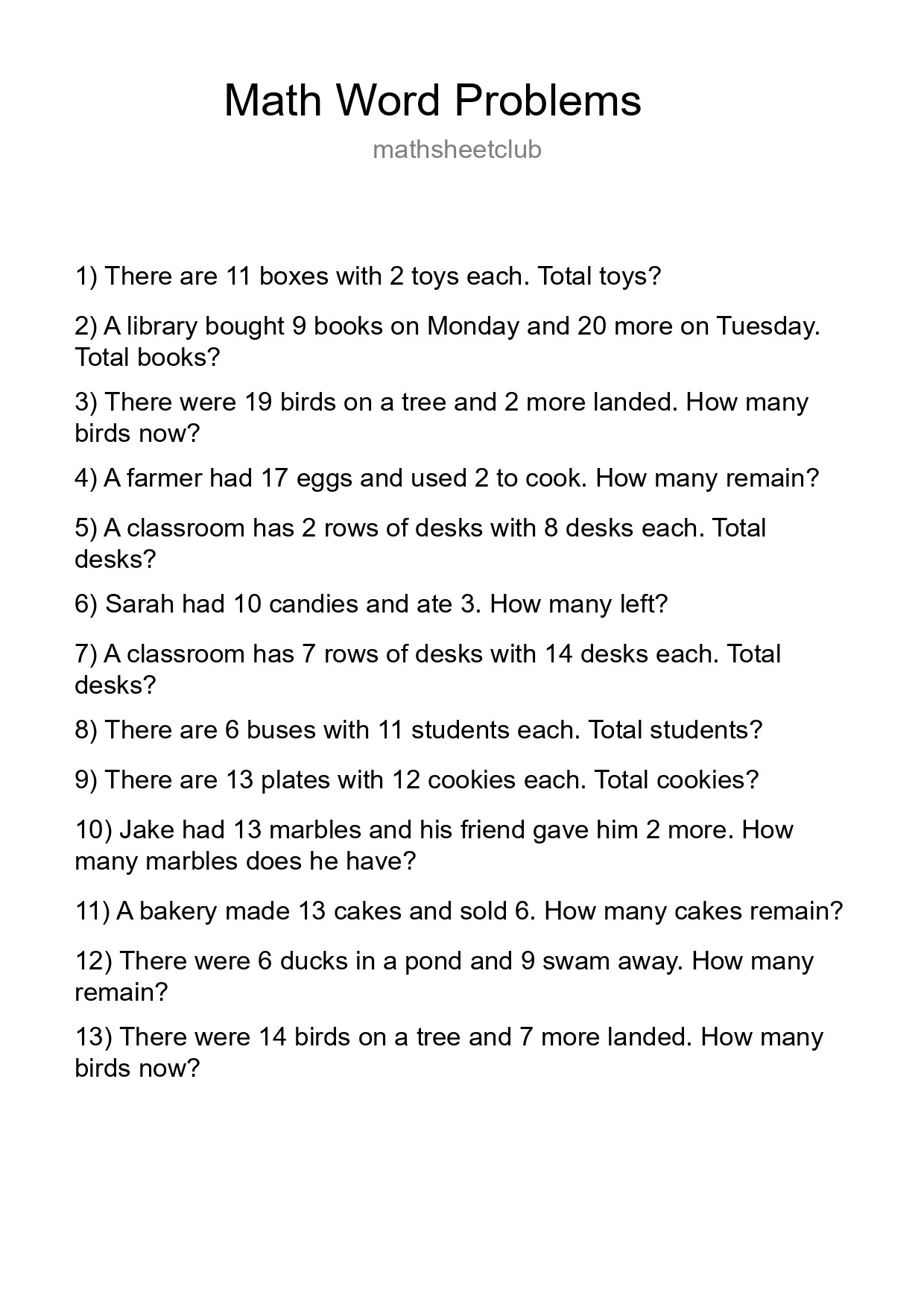 Math Word Problem Worksheet