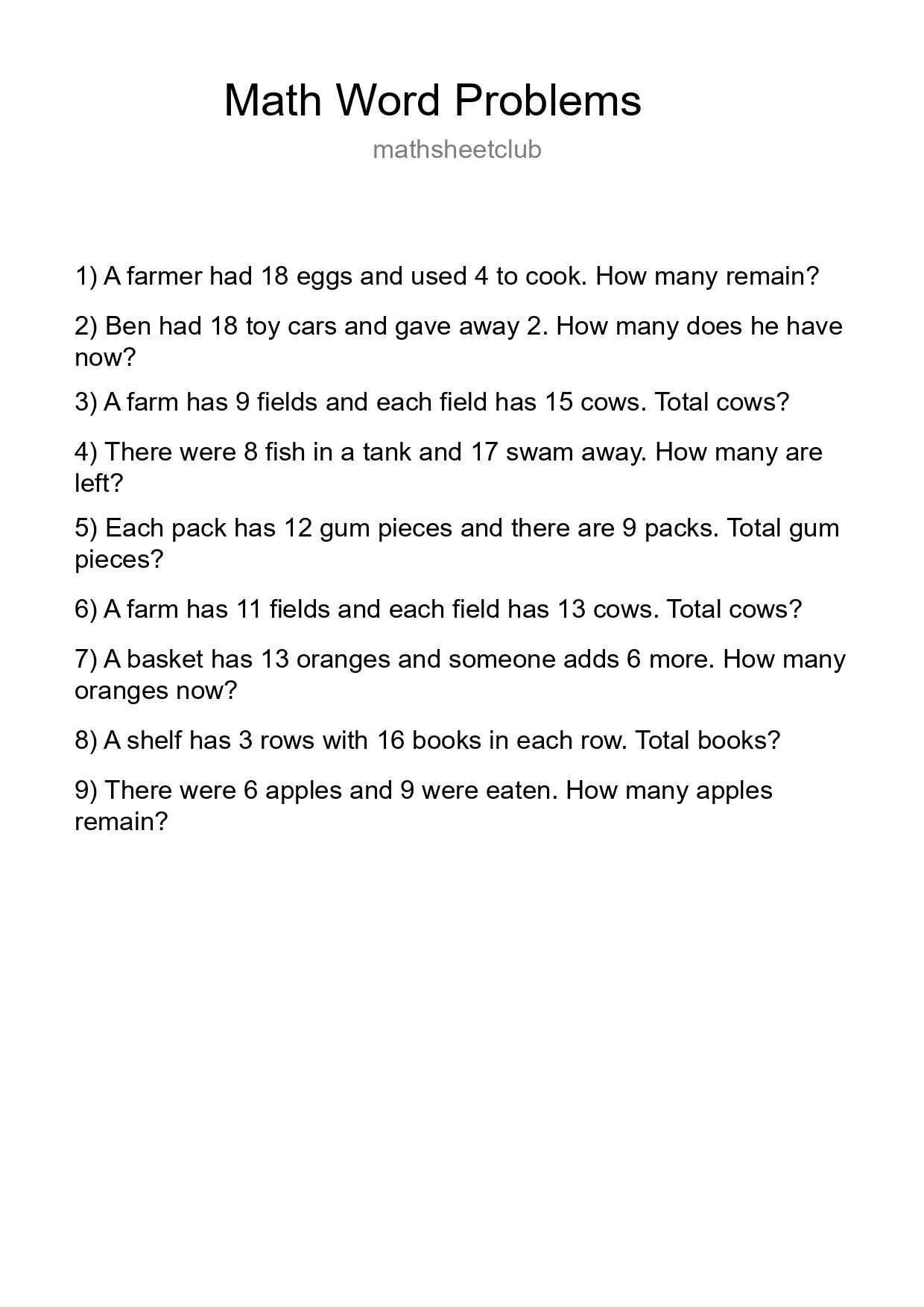Math Word Problem Worksheet