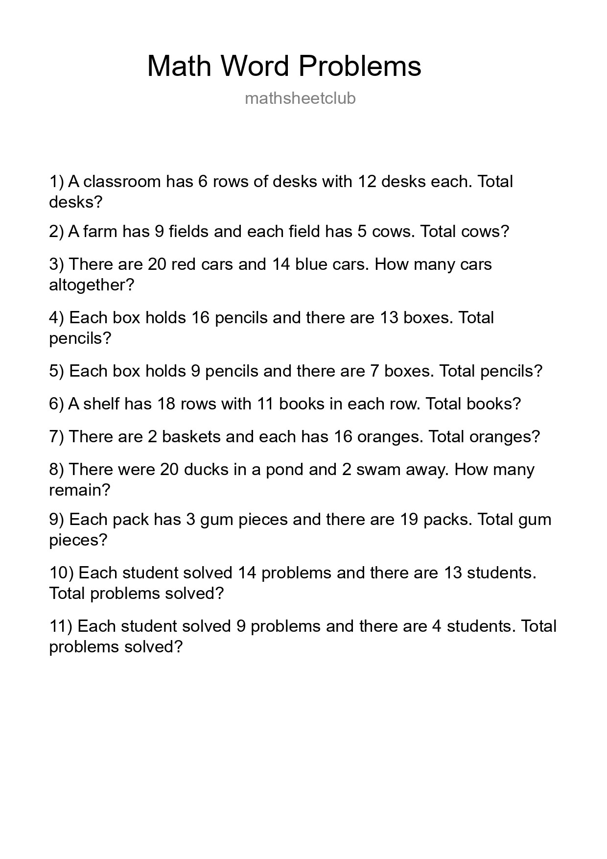 Math Word Problem Worksheet