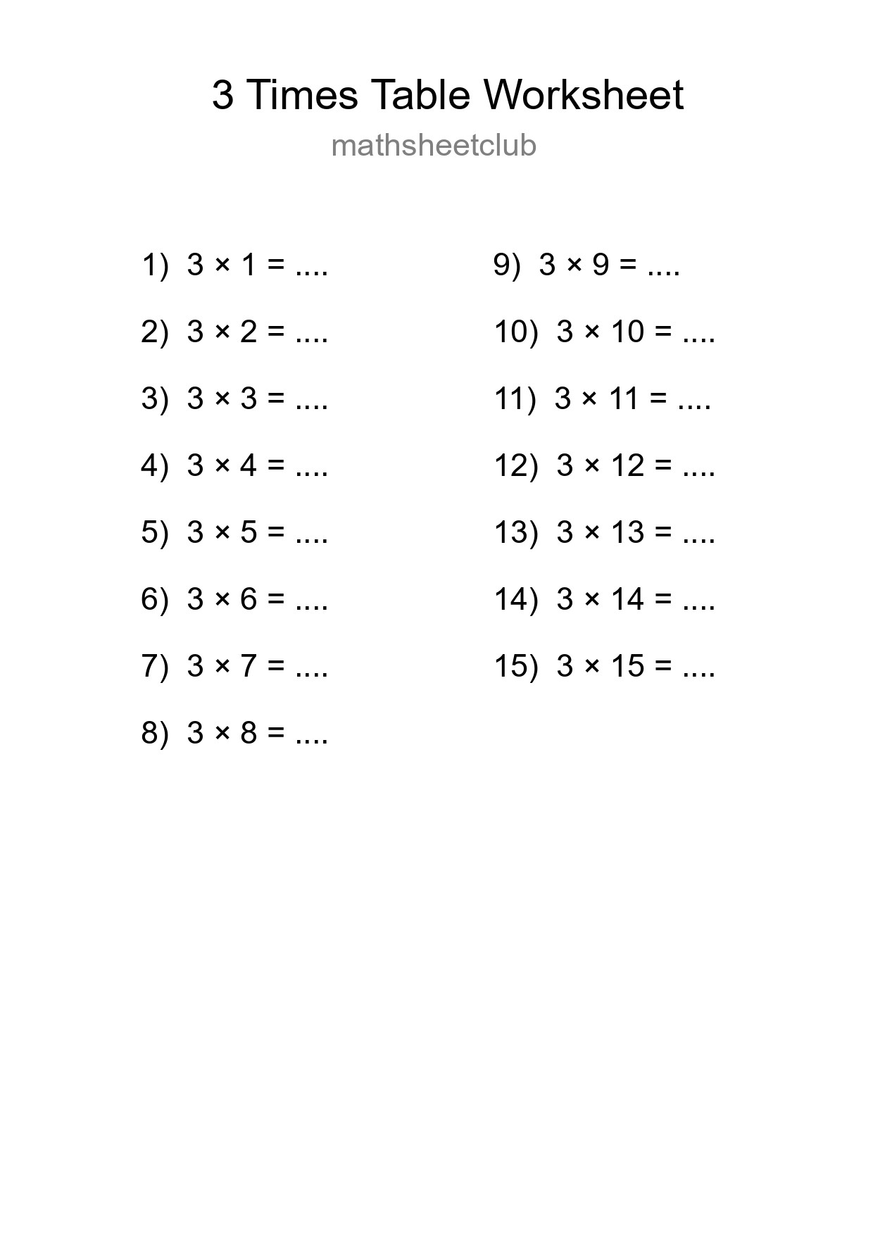Printable 3 Times Table Worksheet For Grade 2 - Part 207
