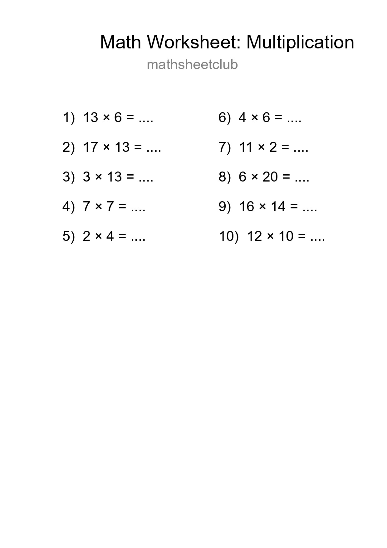 Printable Free 10 Multiplication Math Worksheet For Grade 2 - Part 216