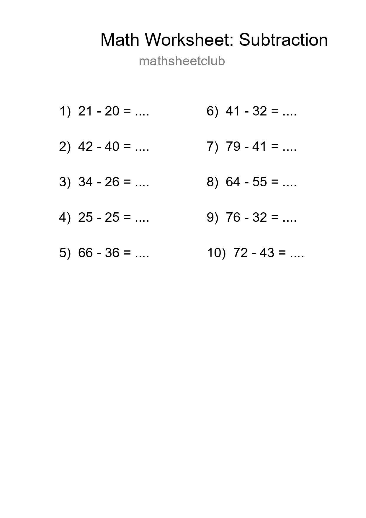 Printable Free 10 Subtraction Math Worksheet For Grade 3 - Part 250