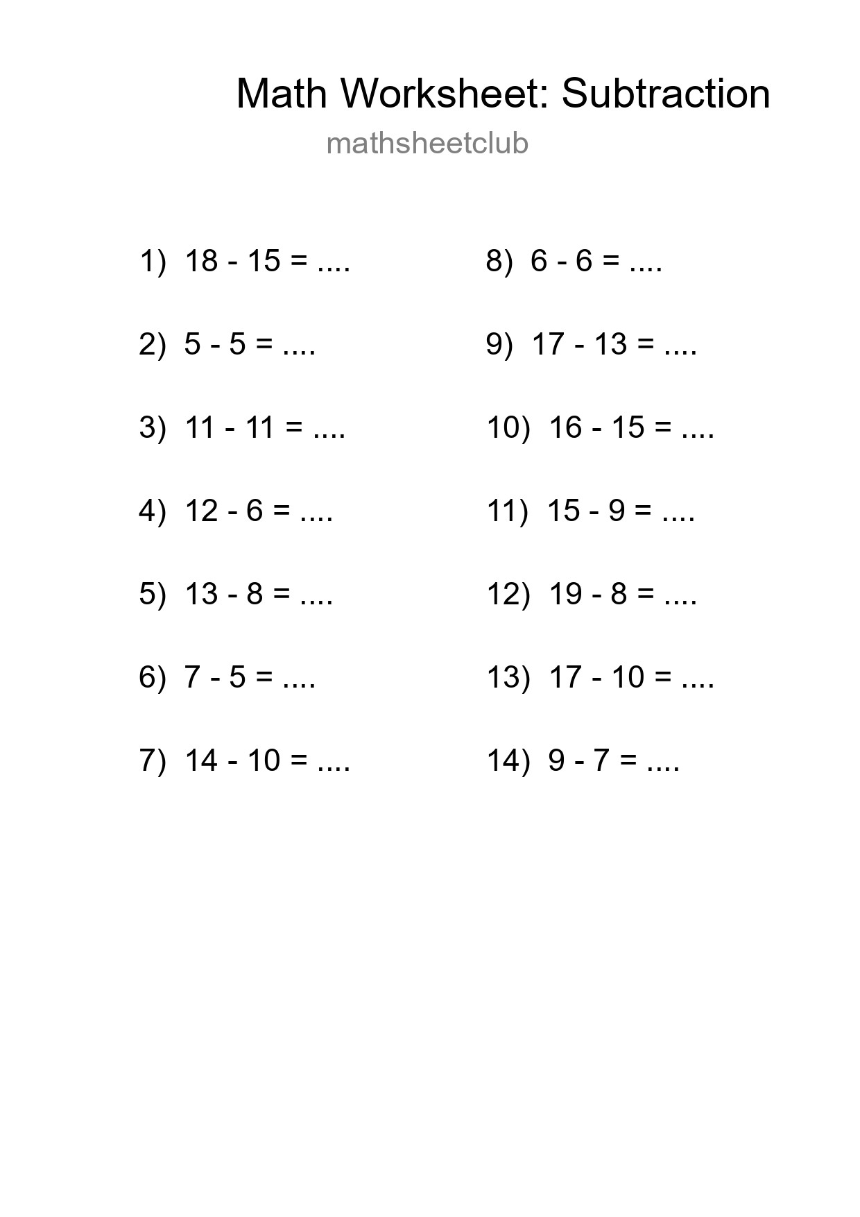 Printable Free 14 Subtraction Math Worksheet For Grade 2 - Part 30