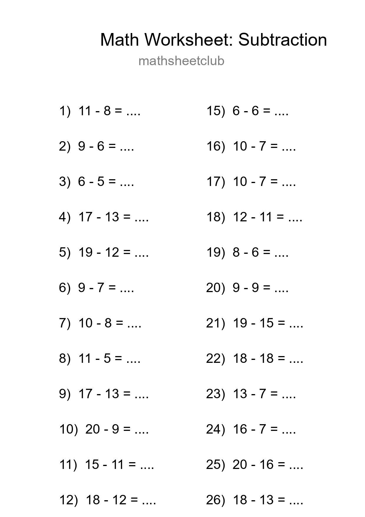 Printable Free 27 Subtraction Math Worksheet For Grade 2 - Part 151