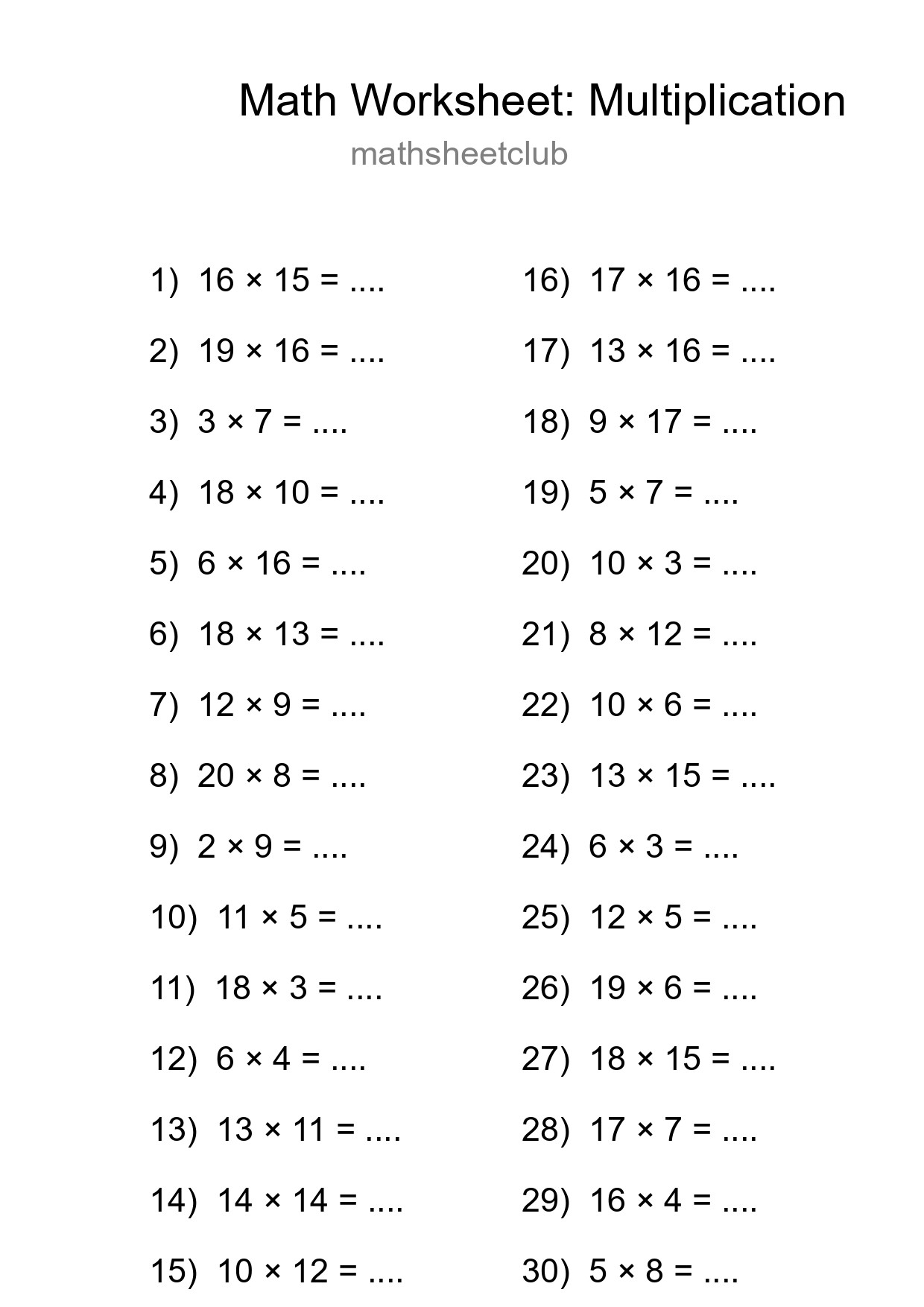 Printable Free 30 Multiplication Math Worksheet For Grade 2 - Part 29